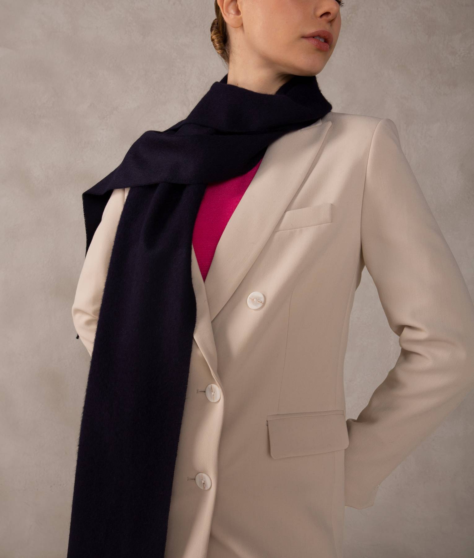 Long Brushed Scarf - Navy Blue