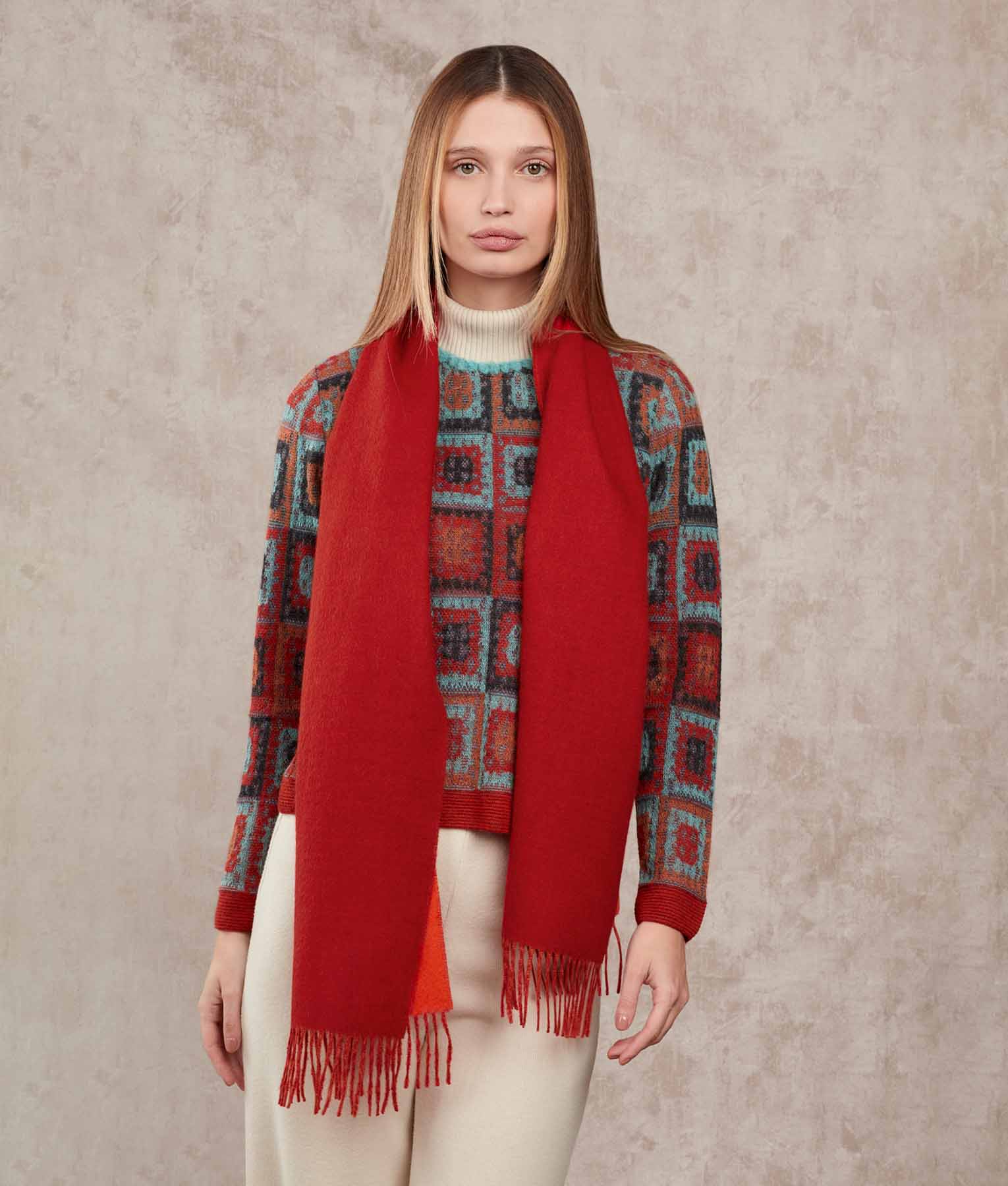 Double Face Scarf with Fringe