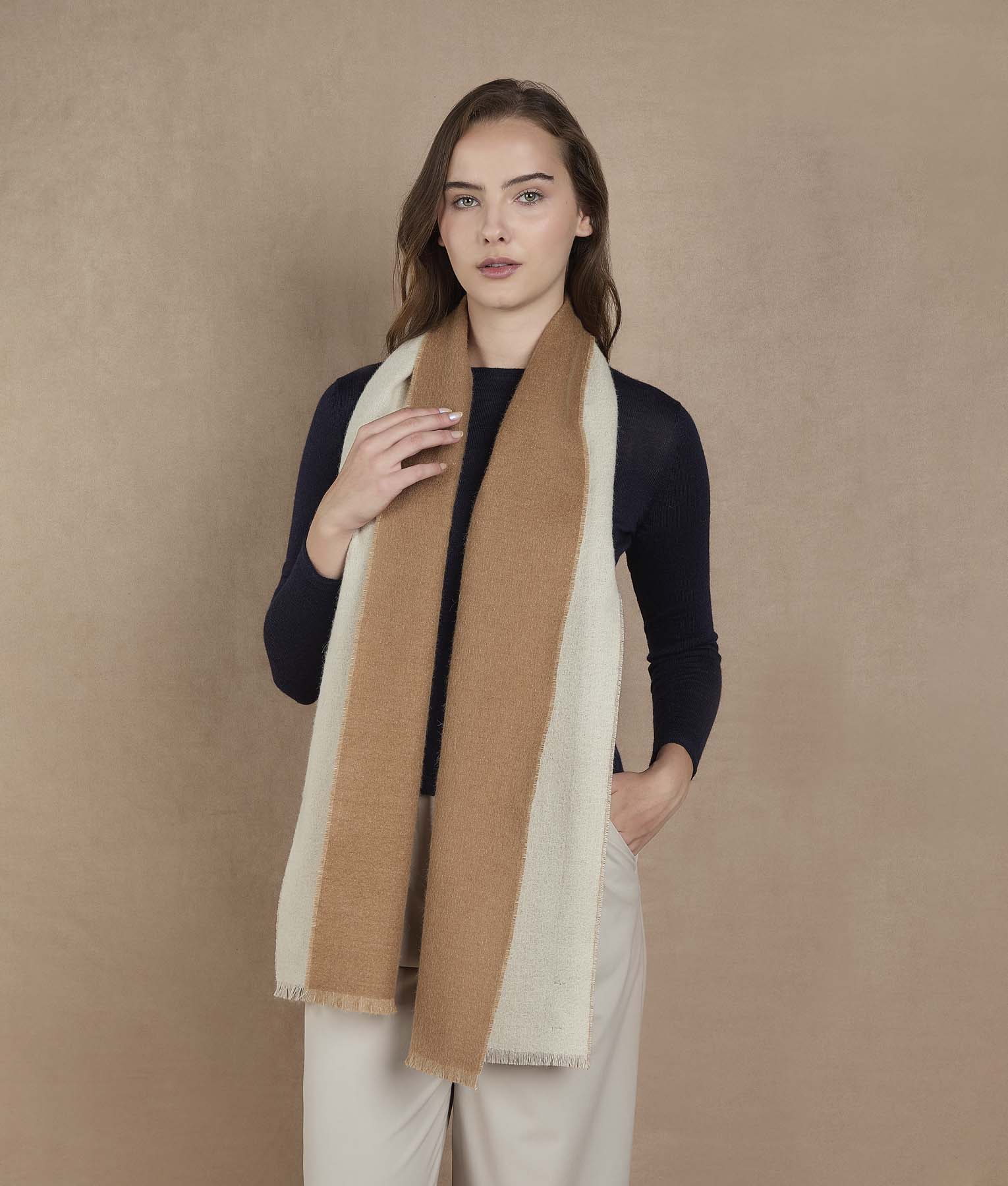 Classic Scarf in Natural Sand & Toasted Coconut