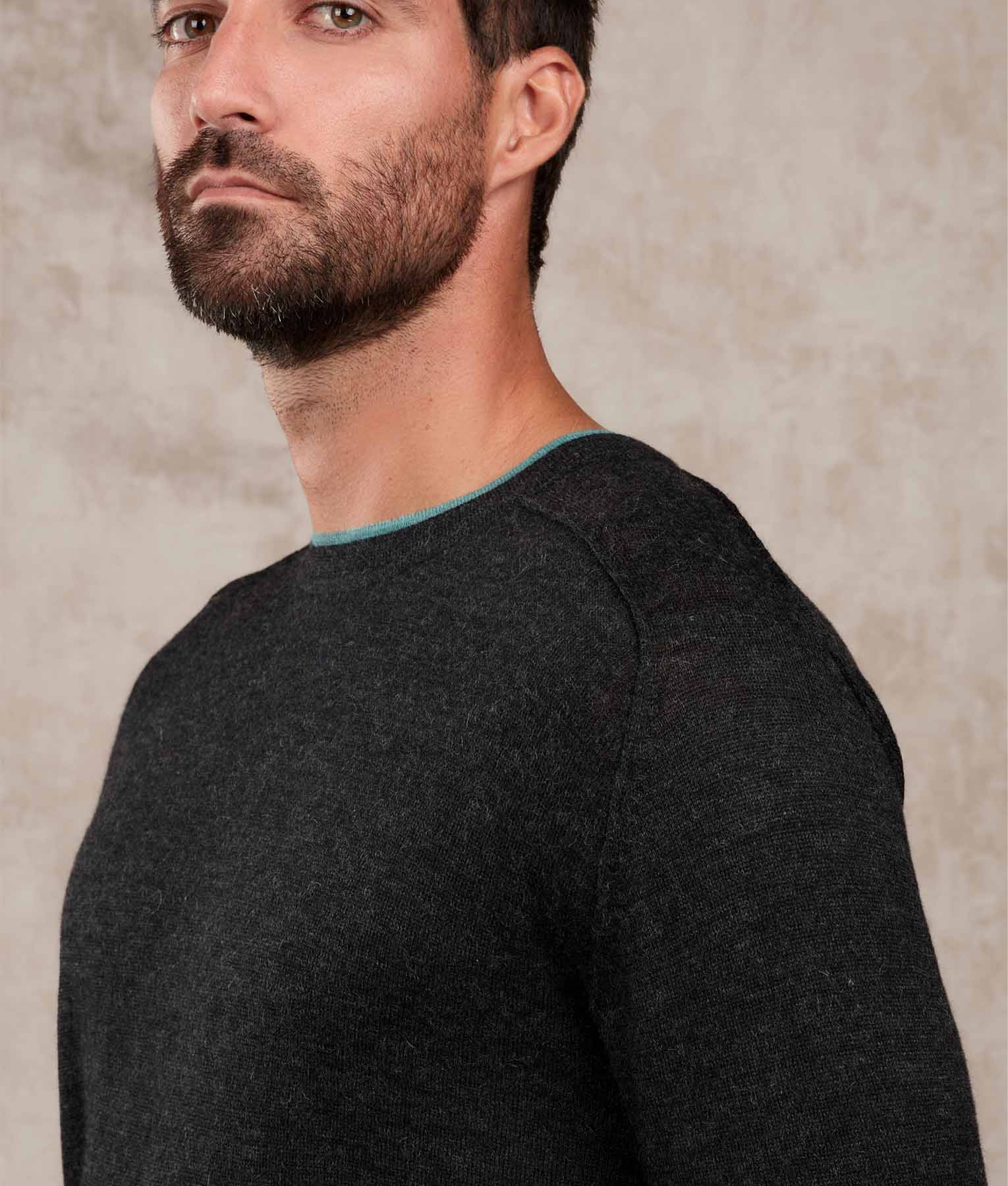 Classic Jersey Saddle Shoulder Crew - Meteorite And Aquatic