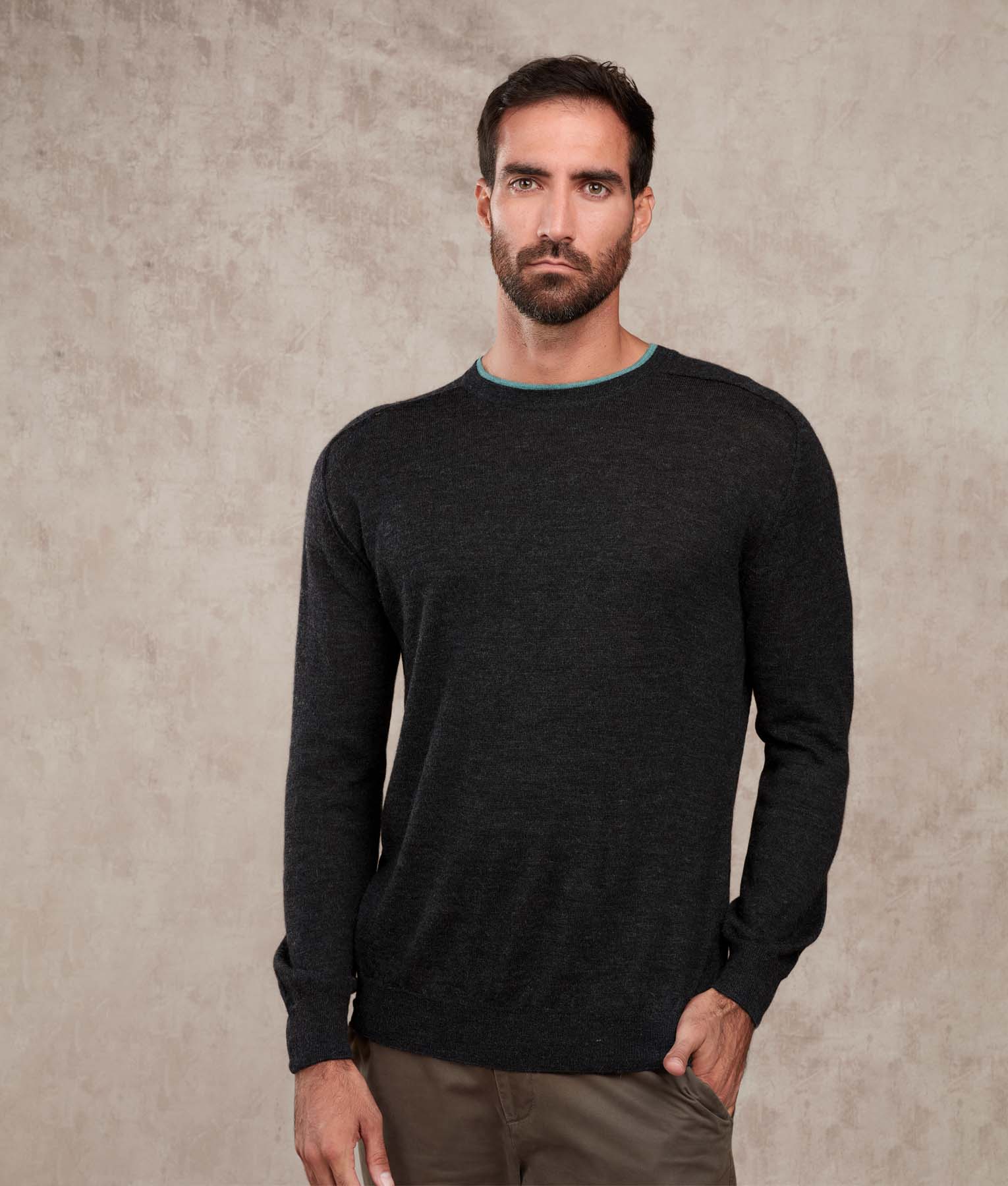 Classic Jersey Saddle Shoulder Crew - Meteorite And Aquatic