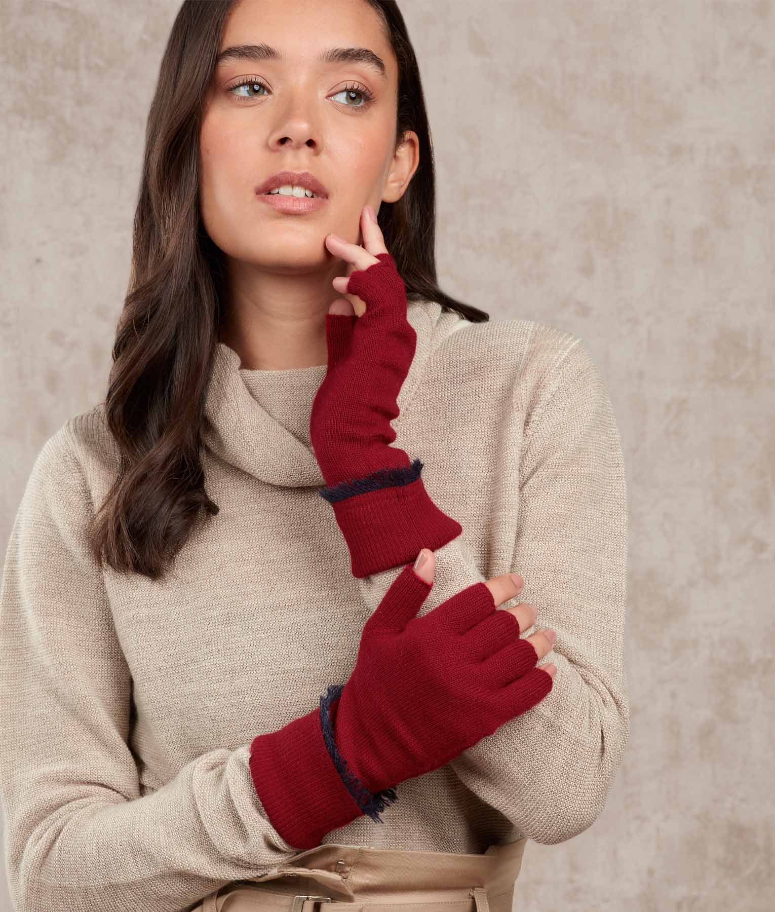 Fringed Jersey Gloves - Wise Red