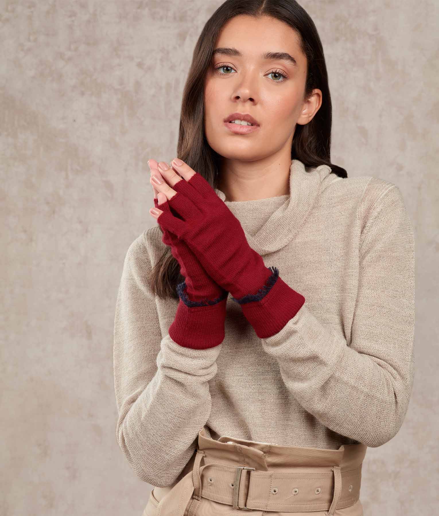 Fringed Jersey Gloves - Wise Red