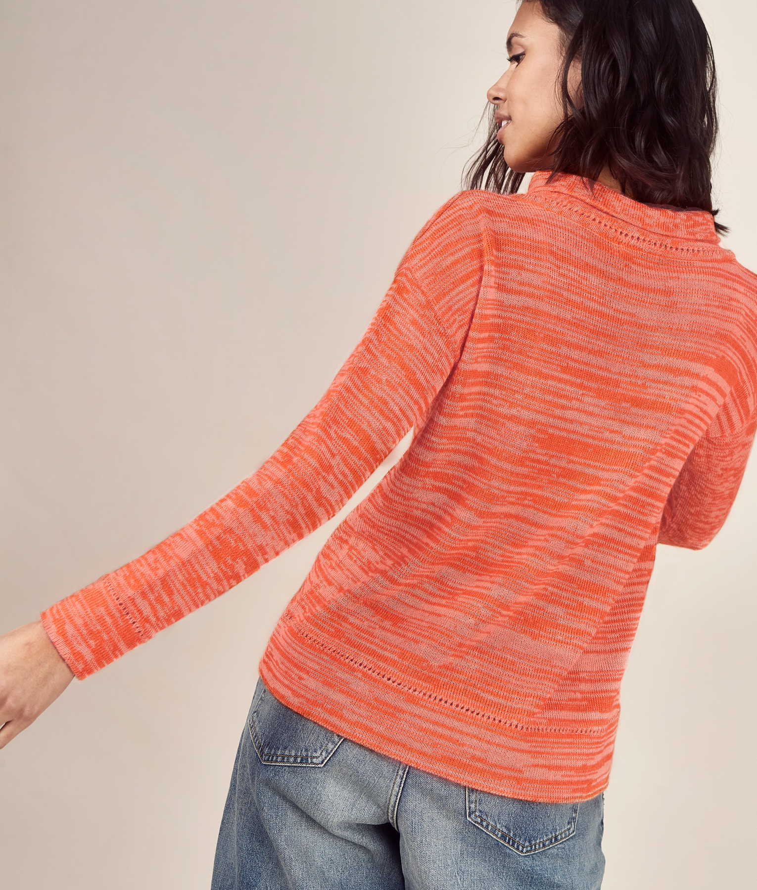 Square One Sweater - Antique White And Orange