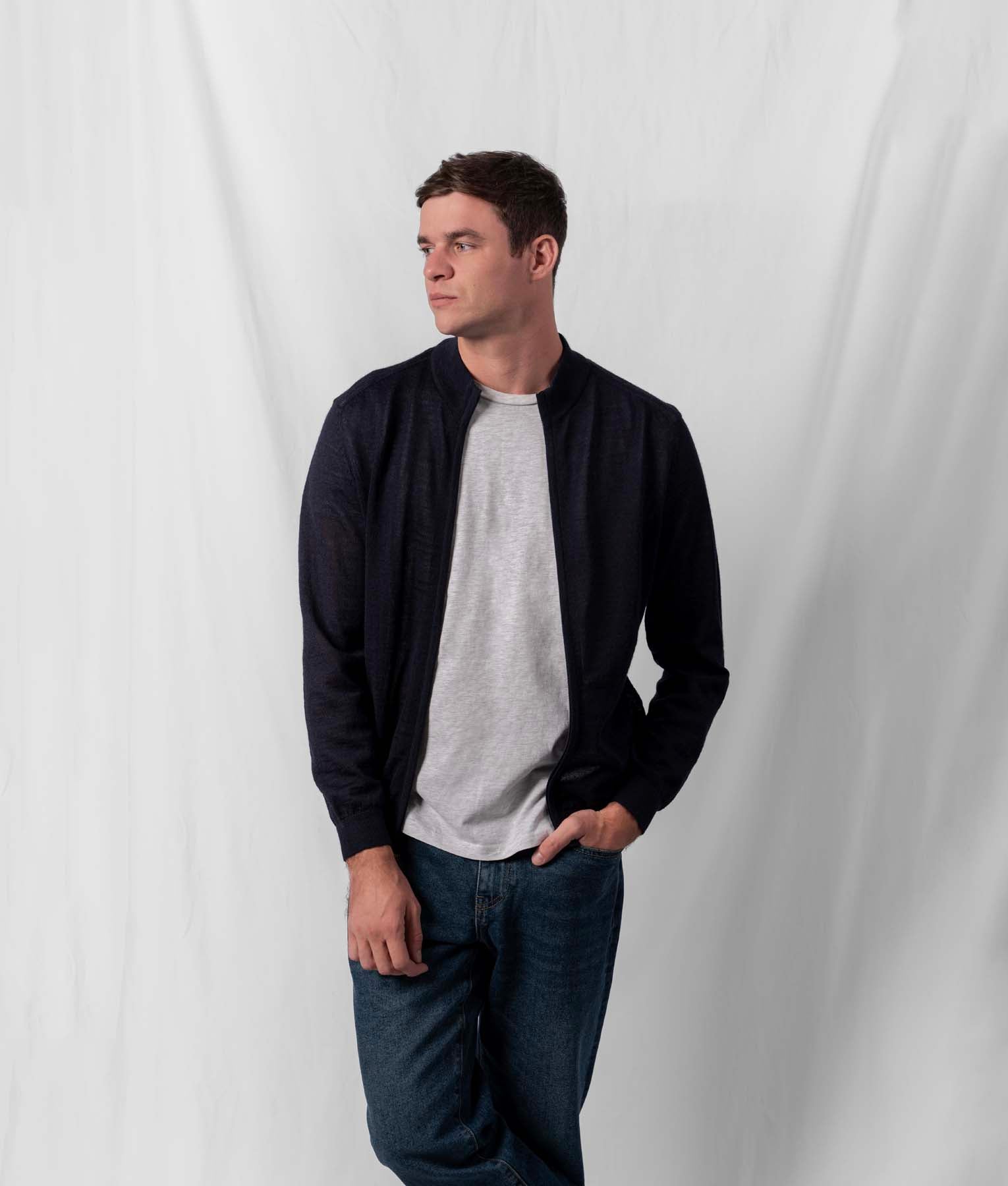 Jersey Mock Cardigan - Navy Blue