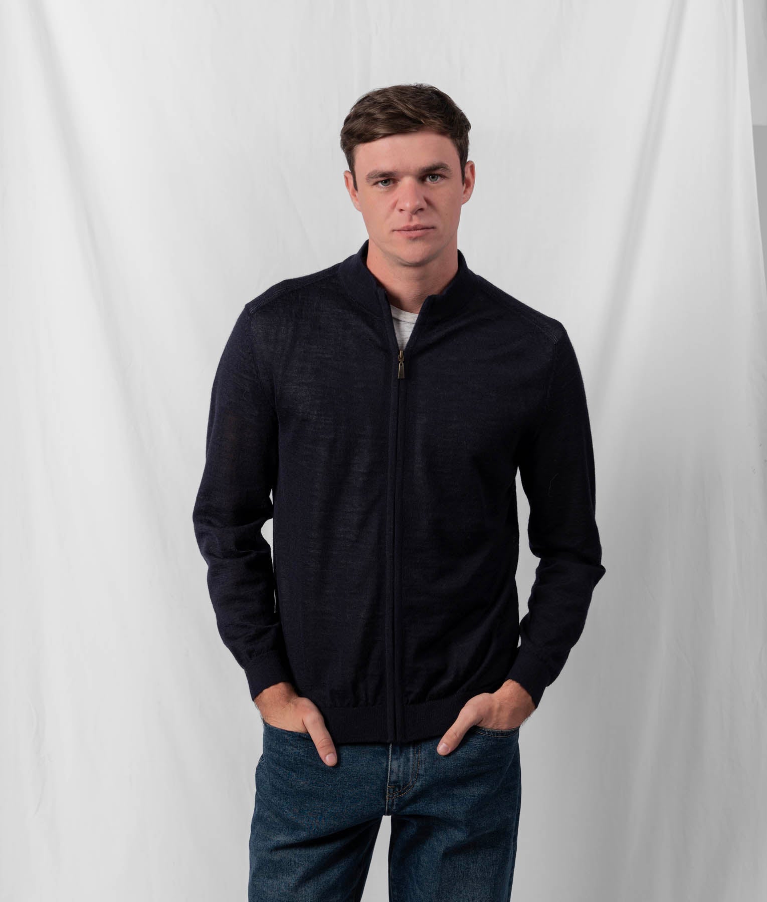 Jersey Mock Cardigan - Navy Blue