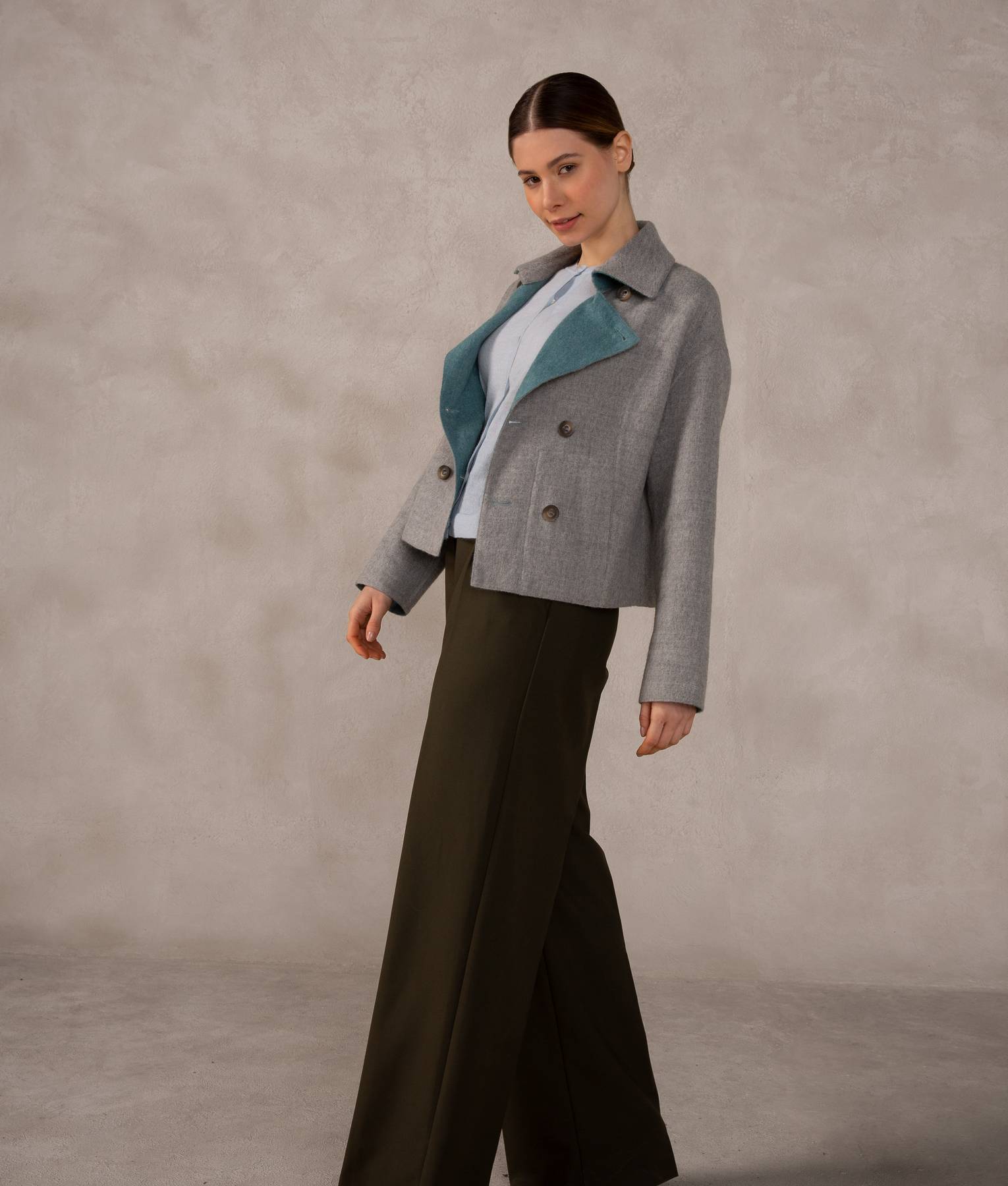 Reversible Short Jacket - Aquamarine And Gray