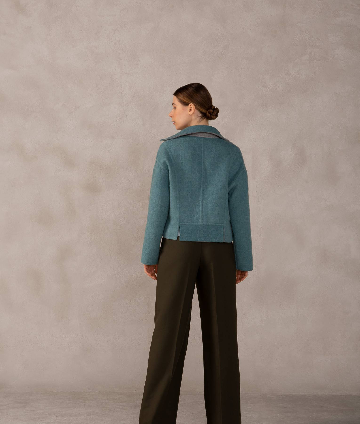 Reversible Short Jacket - Aquamarine And Gray
