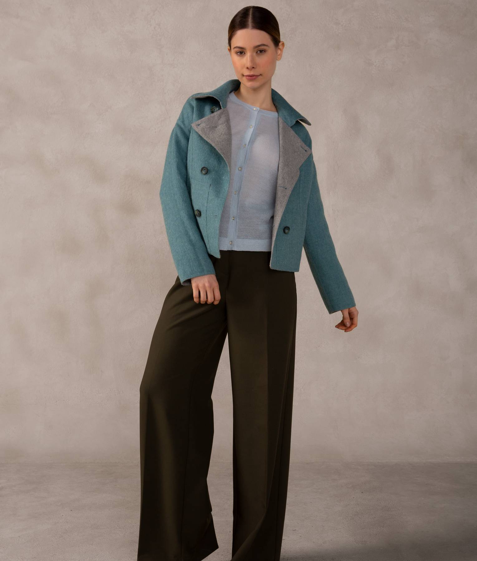 Reversible Short Jacket - Aquamarine And Gray