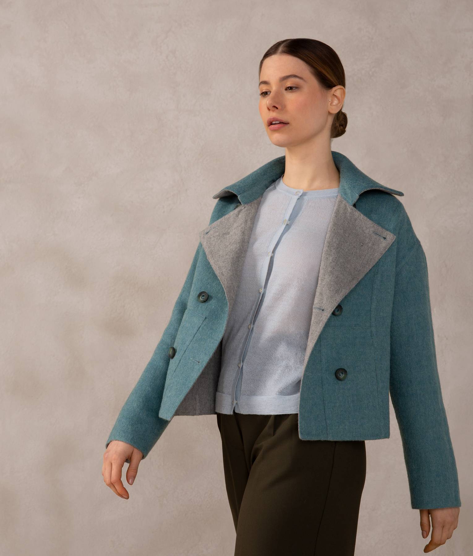 Reversible Short Jacket - Aquamarine And Gray