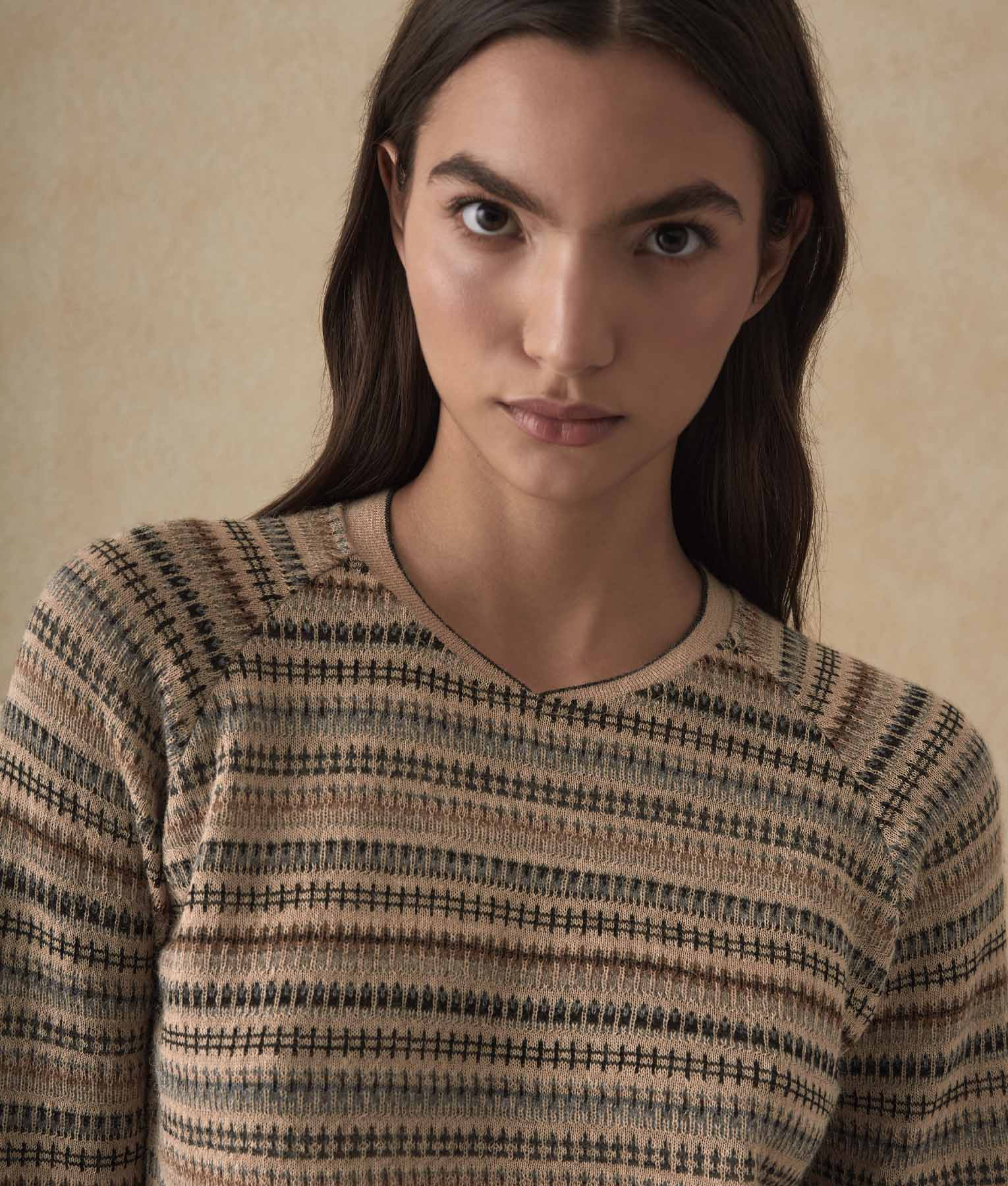Jacquard Bomber Sweater - Sesame And Multicolor