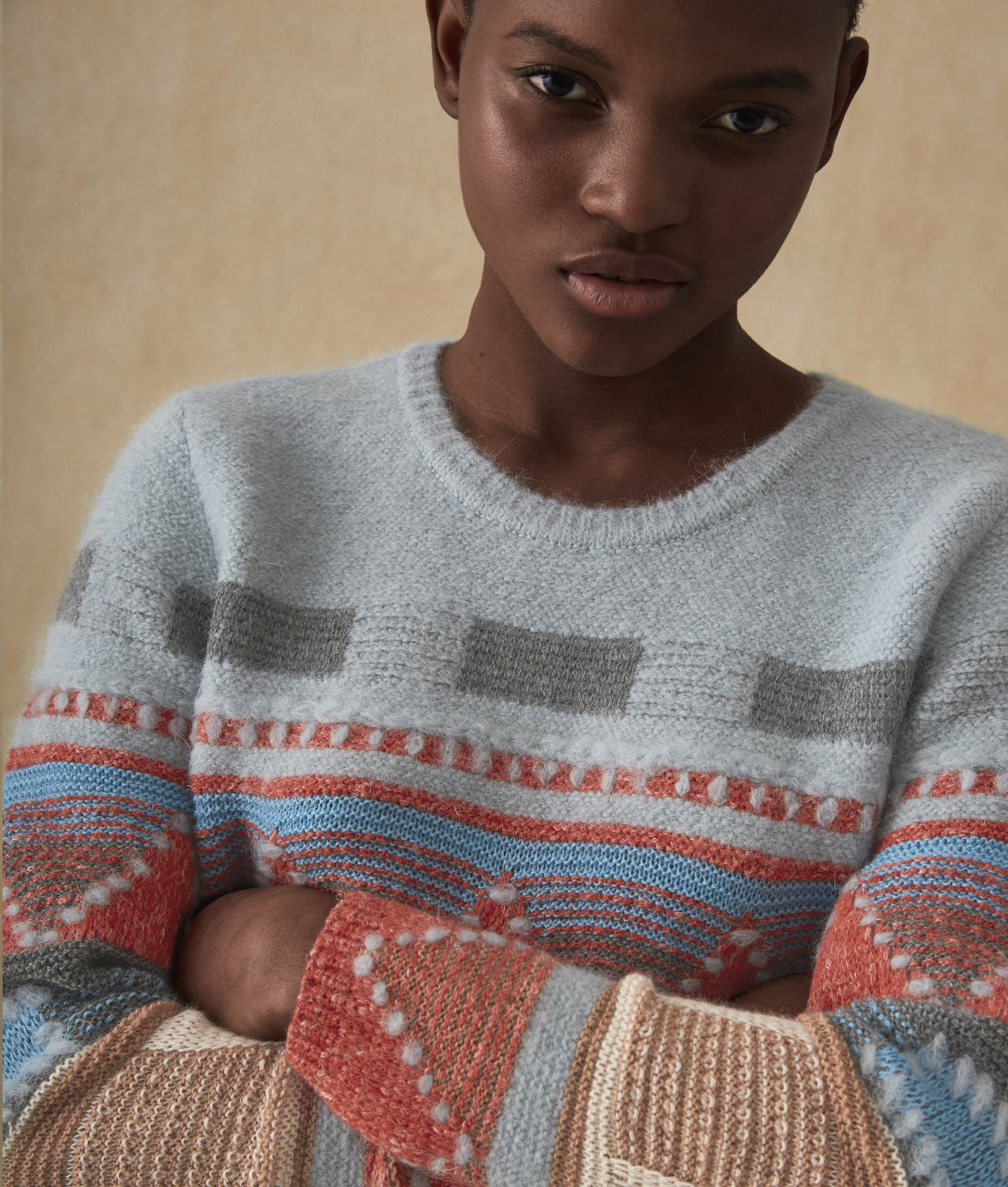 Geometric Intarsia Sweater - Blue Cloud