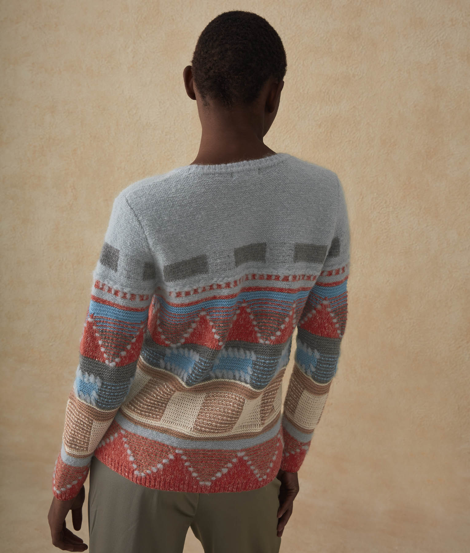 Geometric Intarsia Sweater - Blue Cloud
