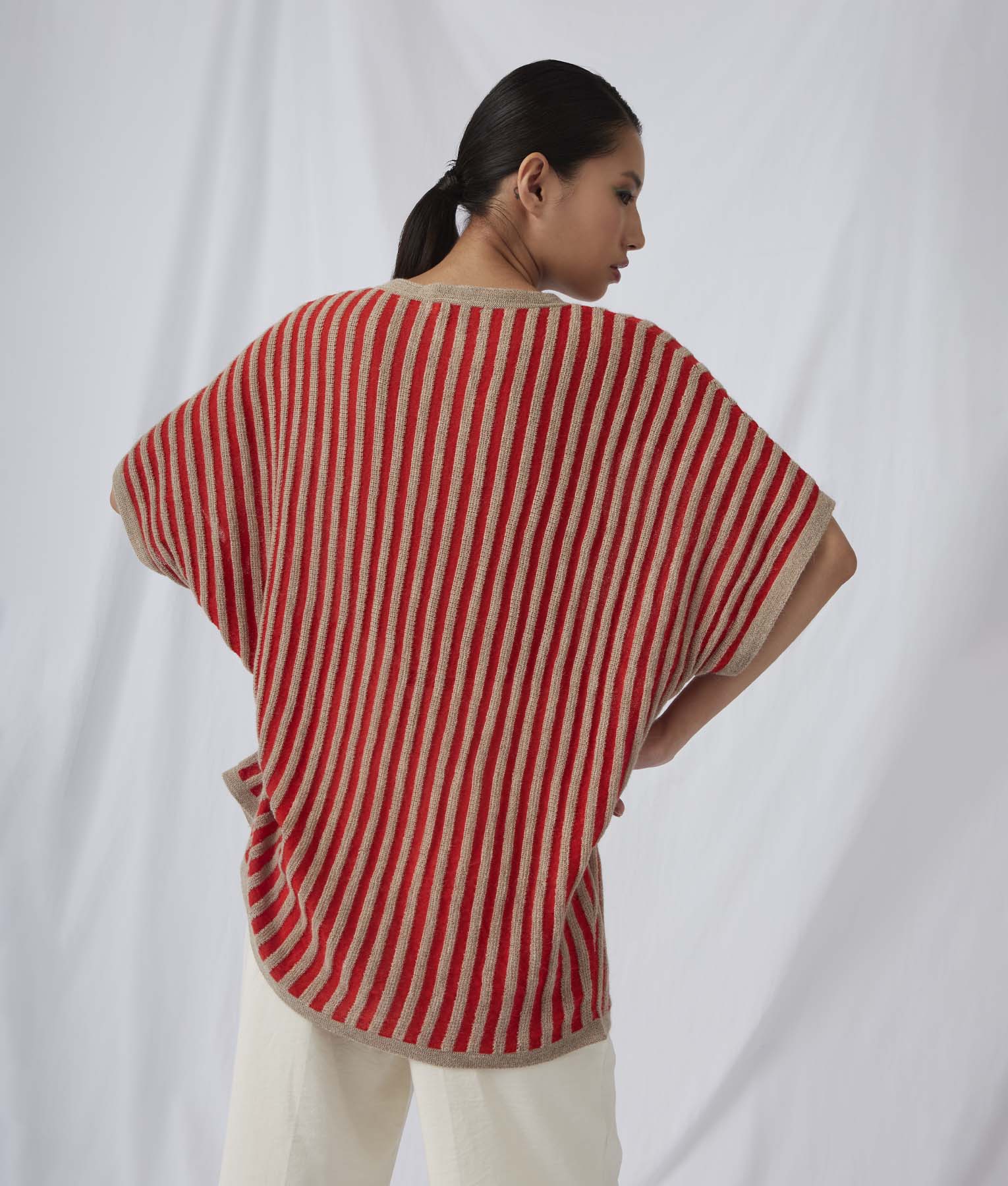 Las Rayas Poncho - Scarlet Flame And Silver Lining