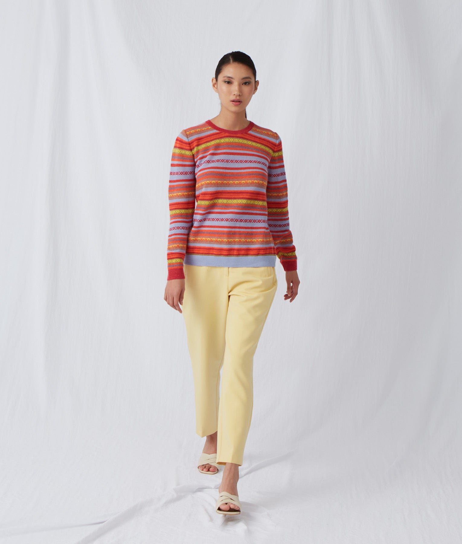 Striped Links & Jacquard Sweater - Lilac And Carmine Easter Egg