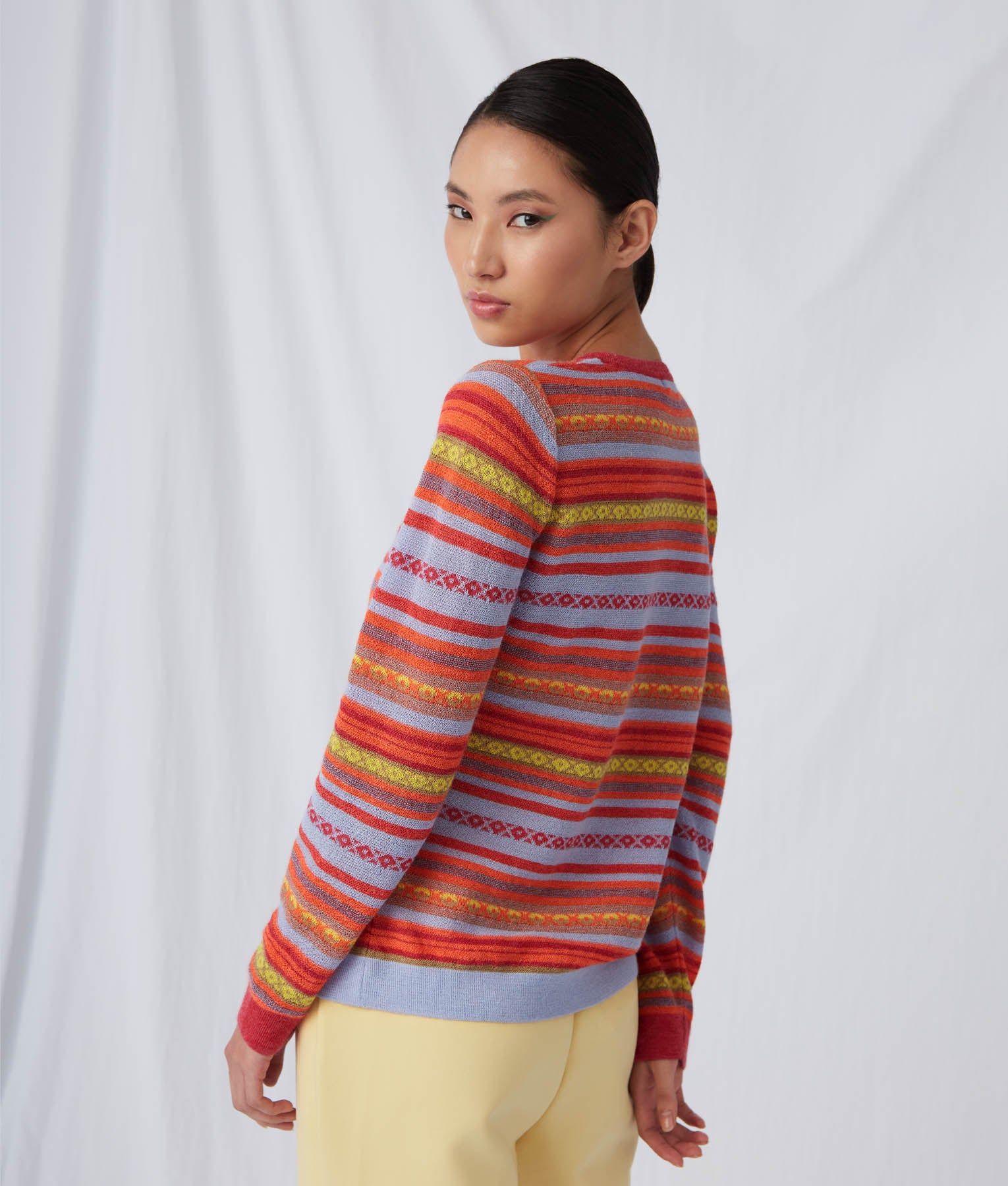 Striped Links & Jacquard Sweater - Lilac And Carmine Easter Egg