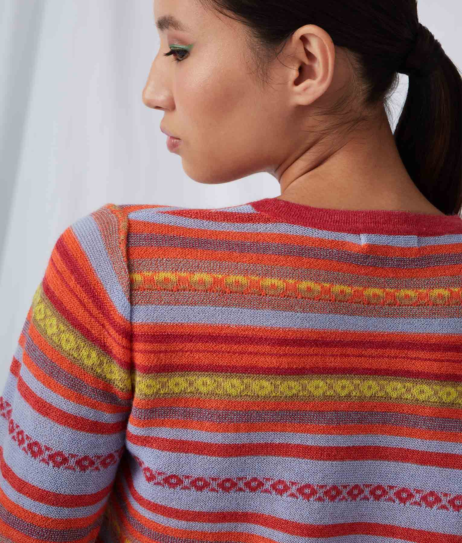 Striped Links & Jacquard Sweater - Lilac And Carmine Easter Egg