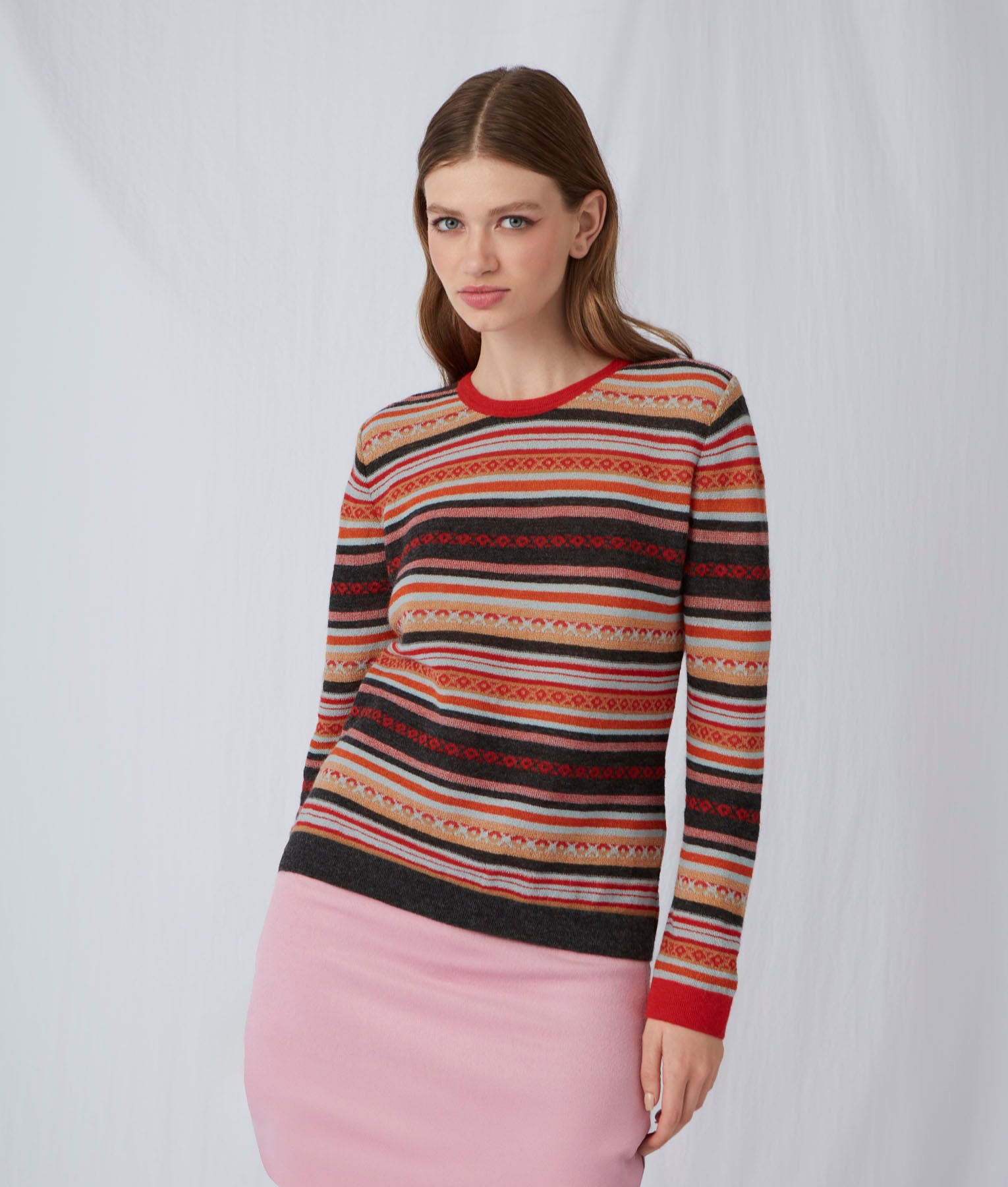 Striped Links & Jacquard Sweater - Iron Gate And Red Lollipop