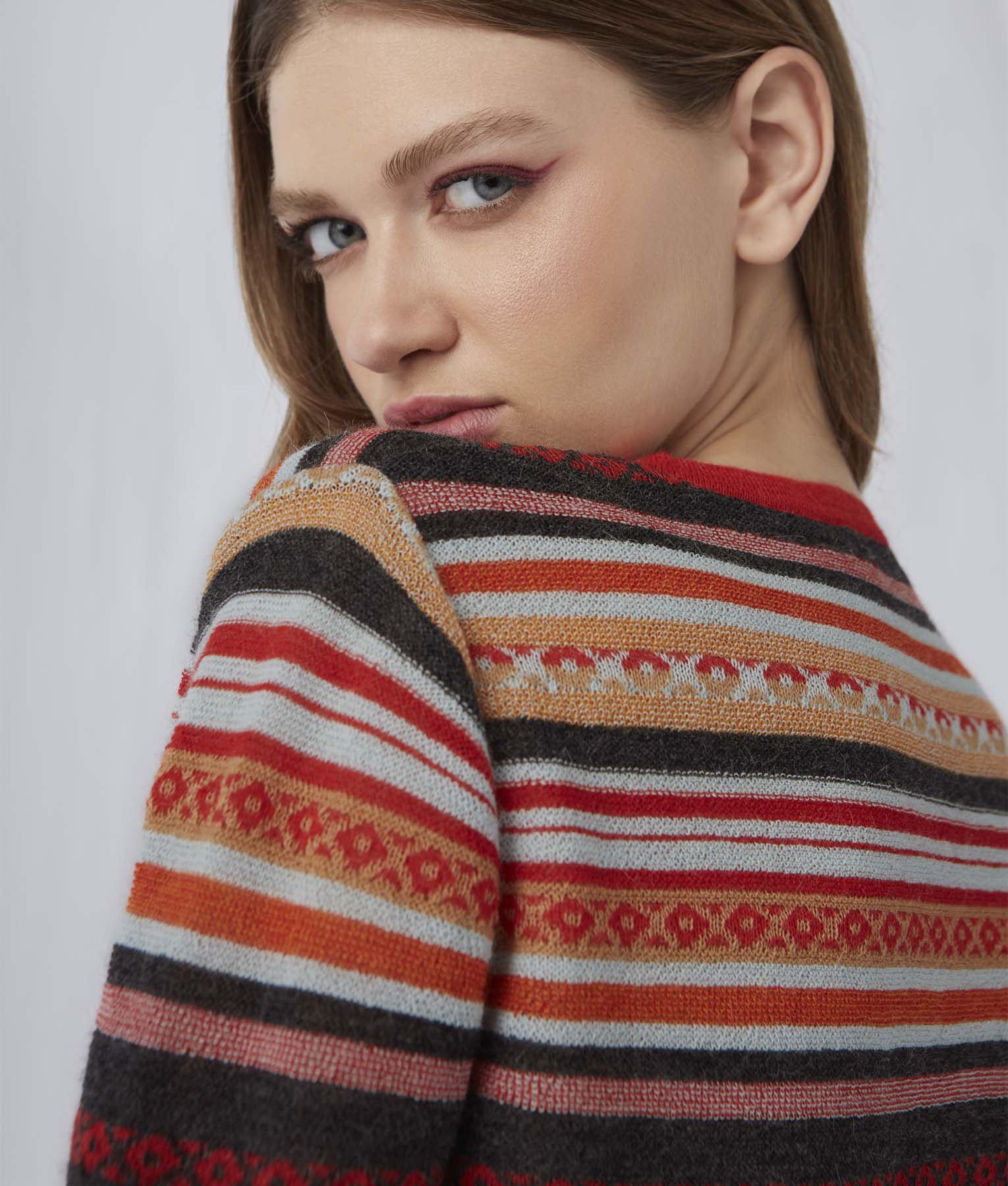 Striped Links & Jacquard Sweater - Iron Gate And Red Lollipop