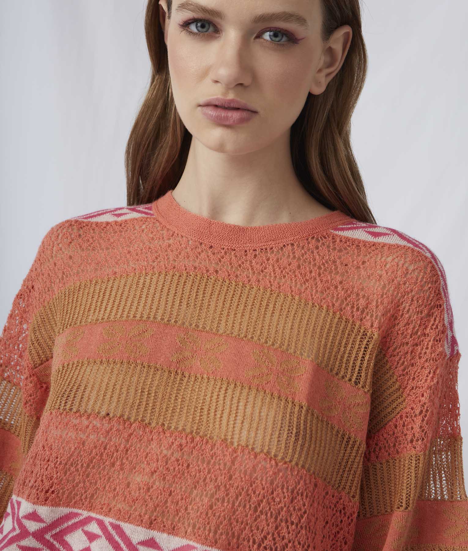 Lace & Jacquard Crew Neck Sweater - Camellia And Cookie