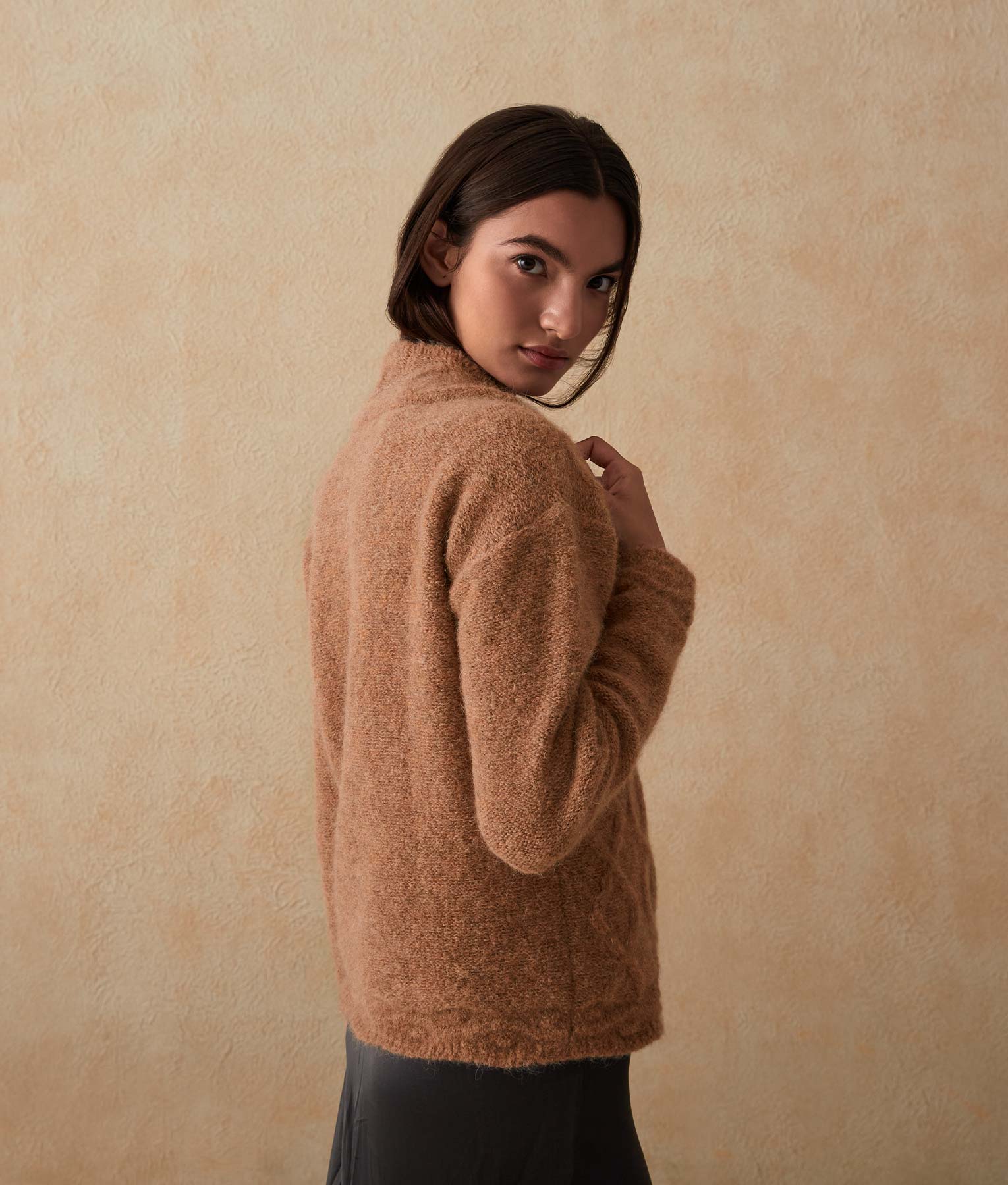 Cables High Neck Sweater - Toast