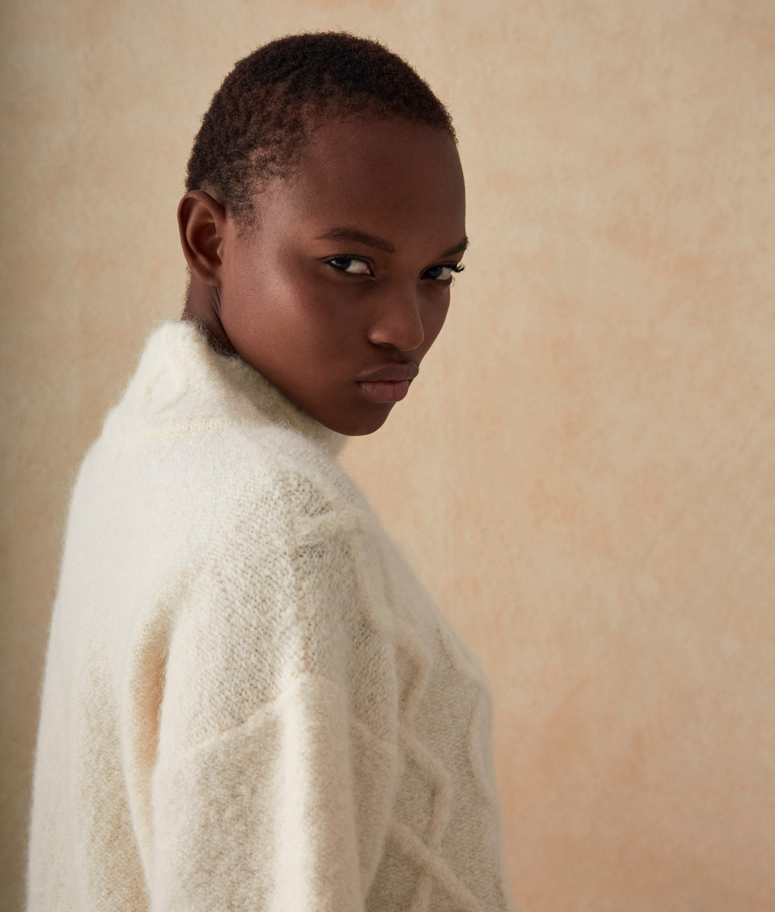 Cables High Neck Sweater - White Snow