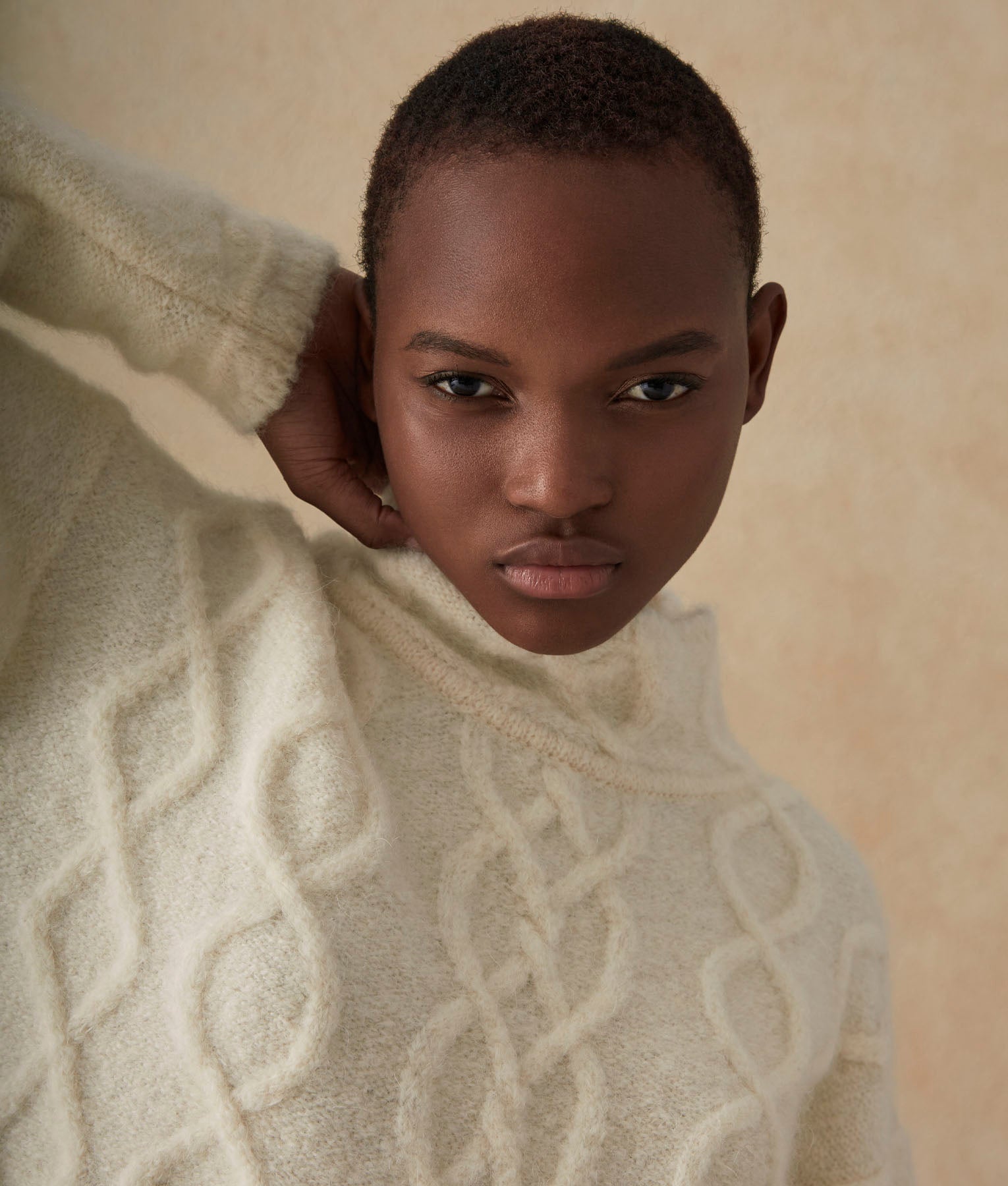 Cables High Neck Sweater - White Snow
