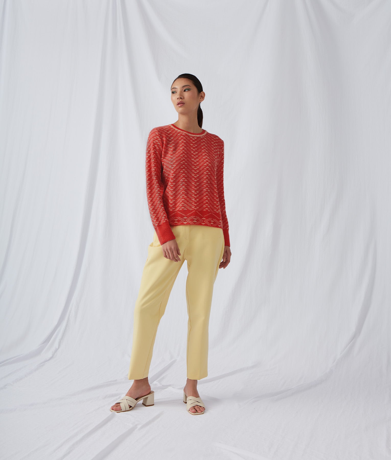 Sunshine Basic Sweater - White Snow And Scarlet Flame