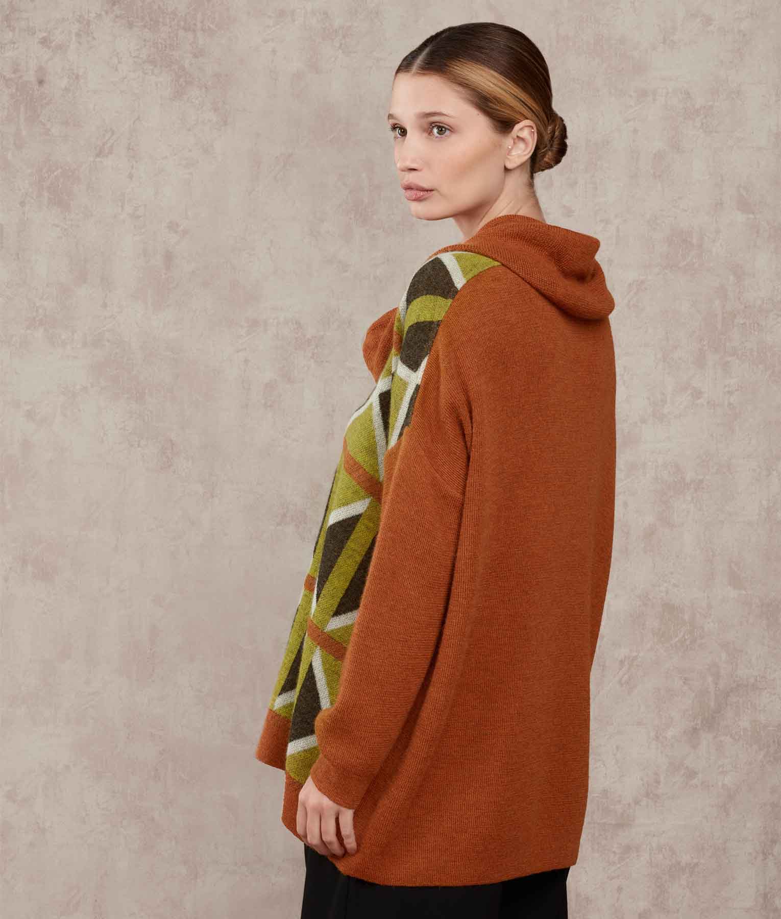 Loose Poncho And Collar - Molten Lava And Vallarta Blue