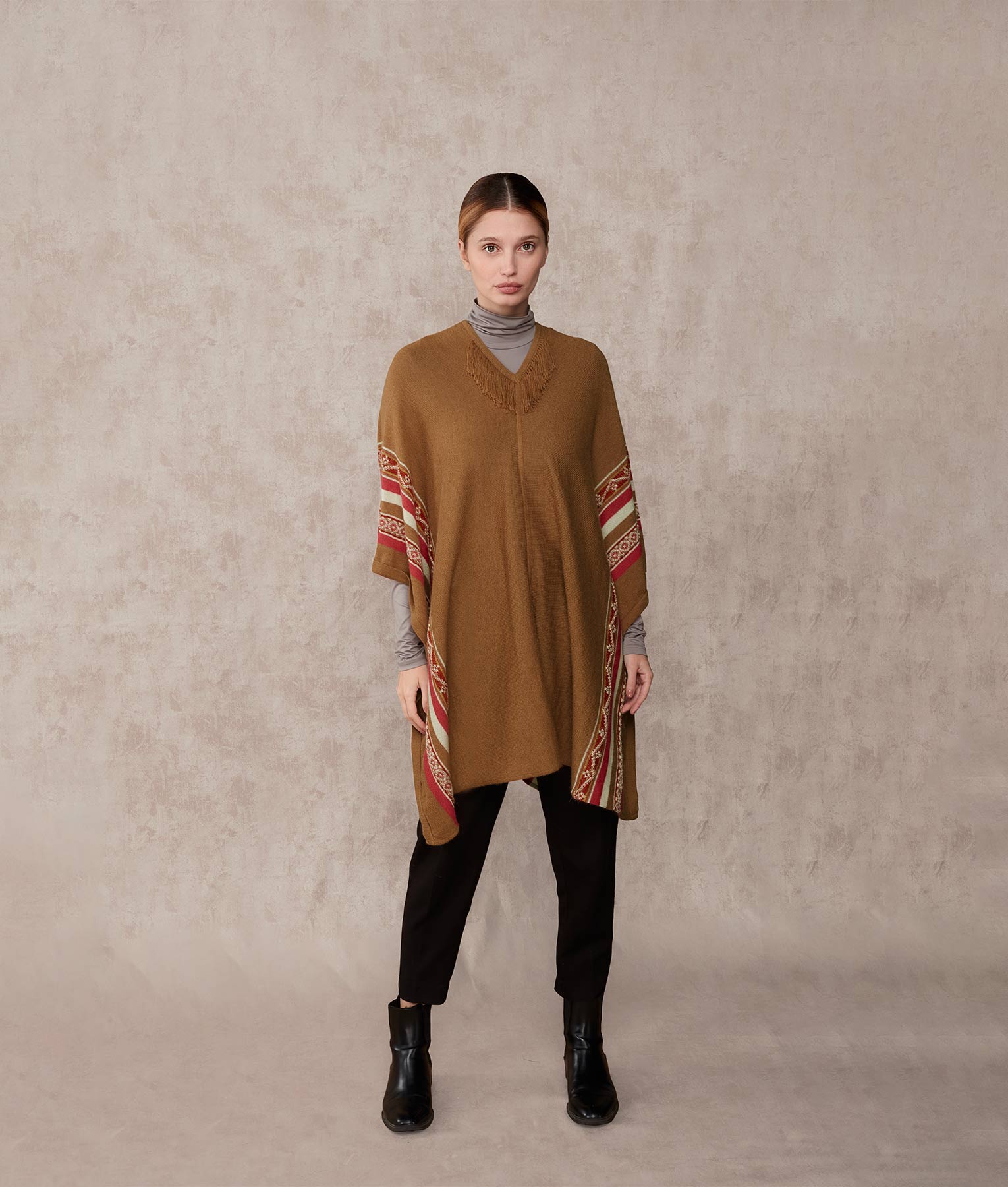 Poncho Rider With Fringe Details - Toasted Coconut With Fringes