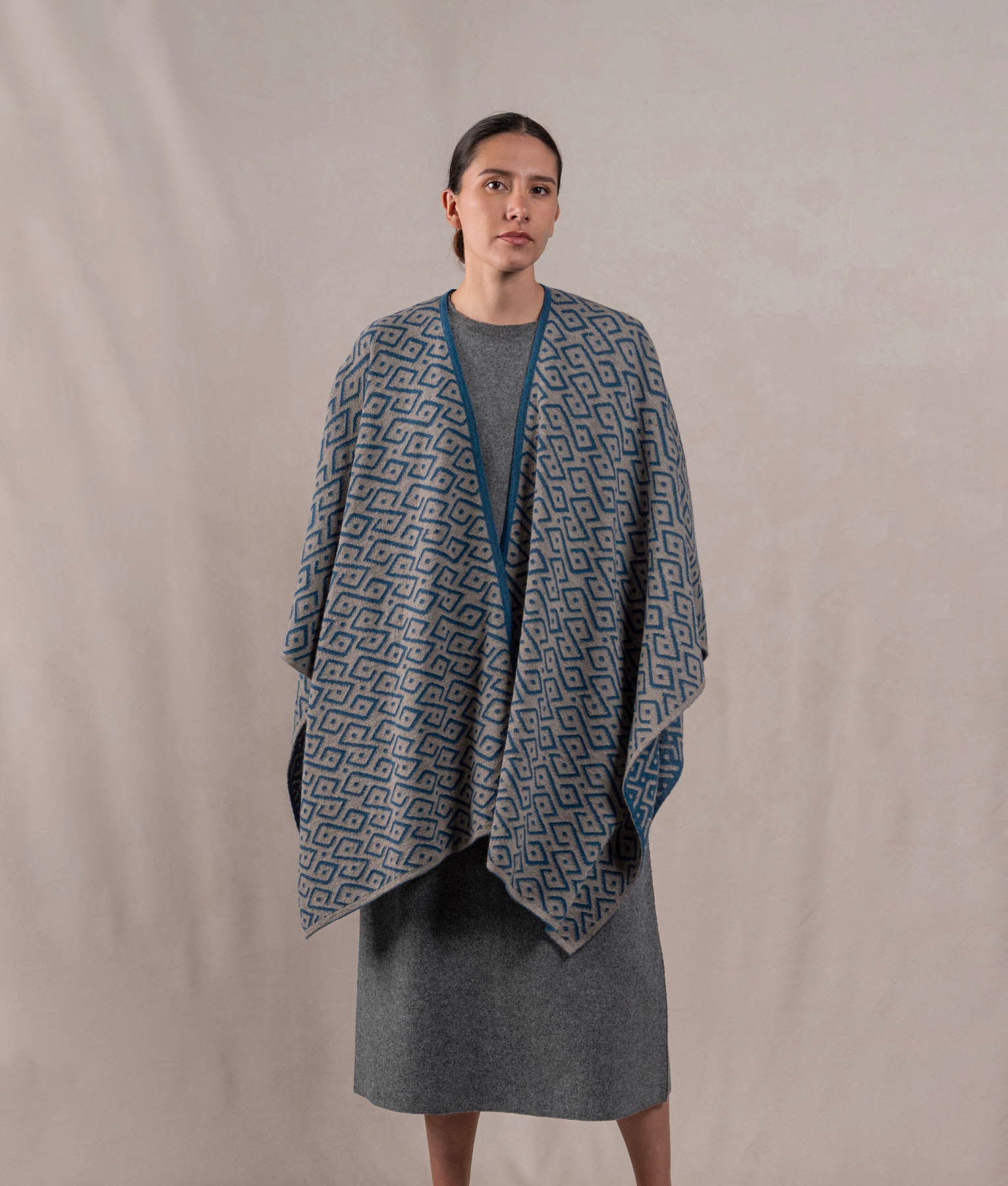 Gala Cape - Petrol Blue And Light Grey
