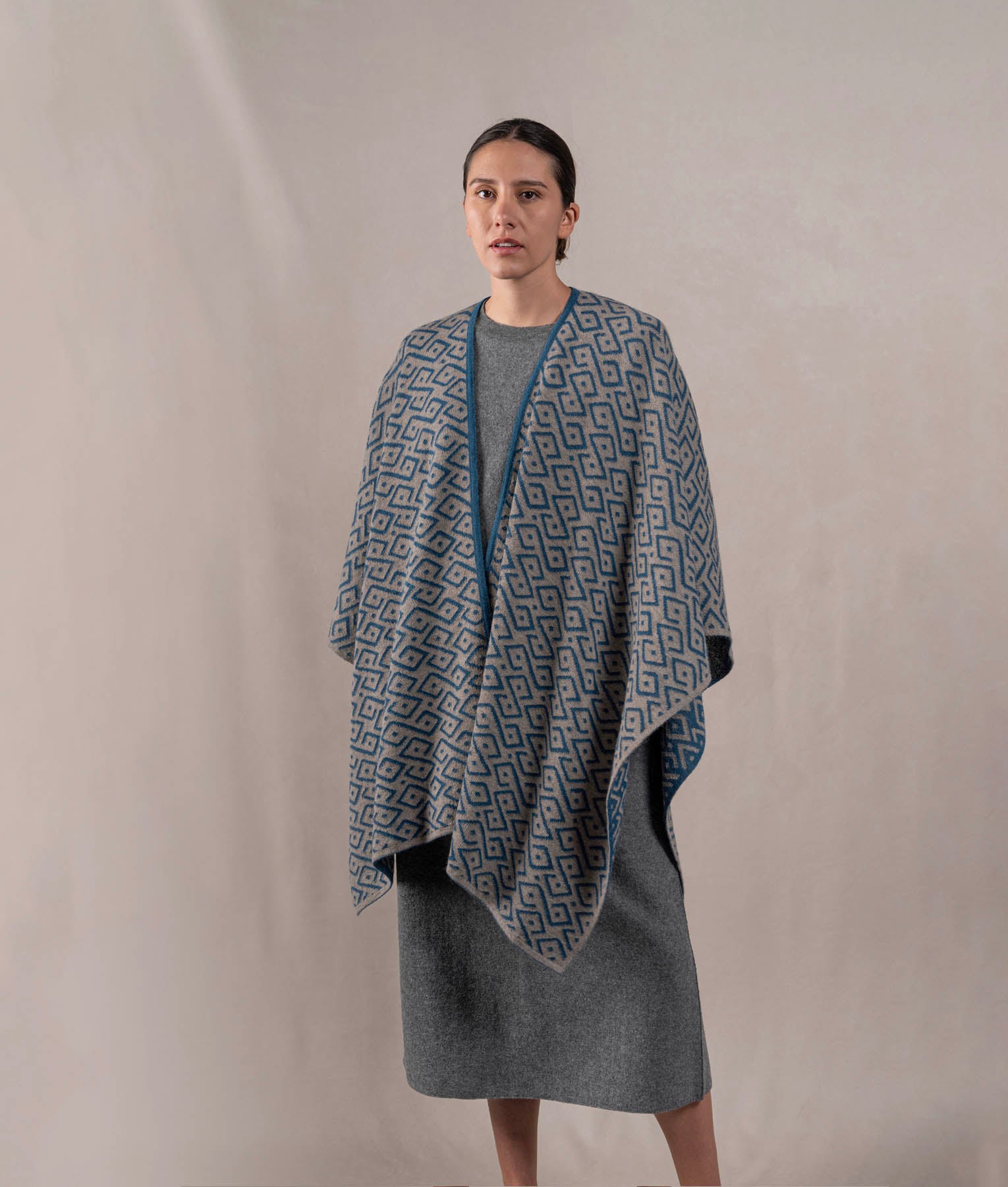Gala Cape - Petrol Blue And Light Grey