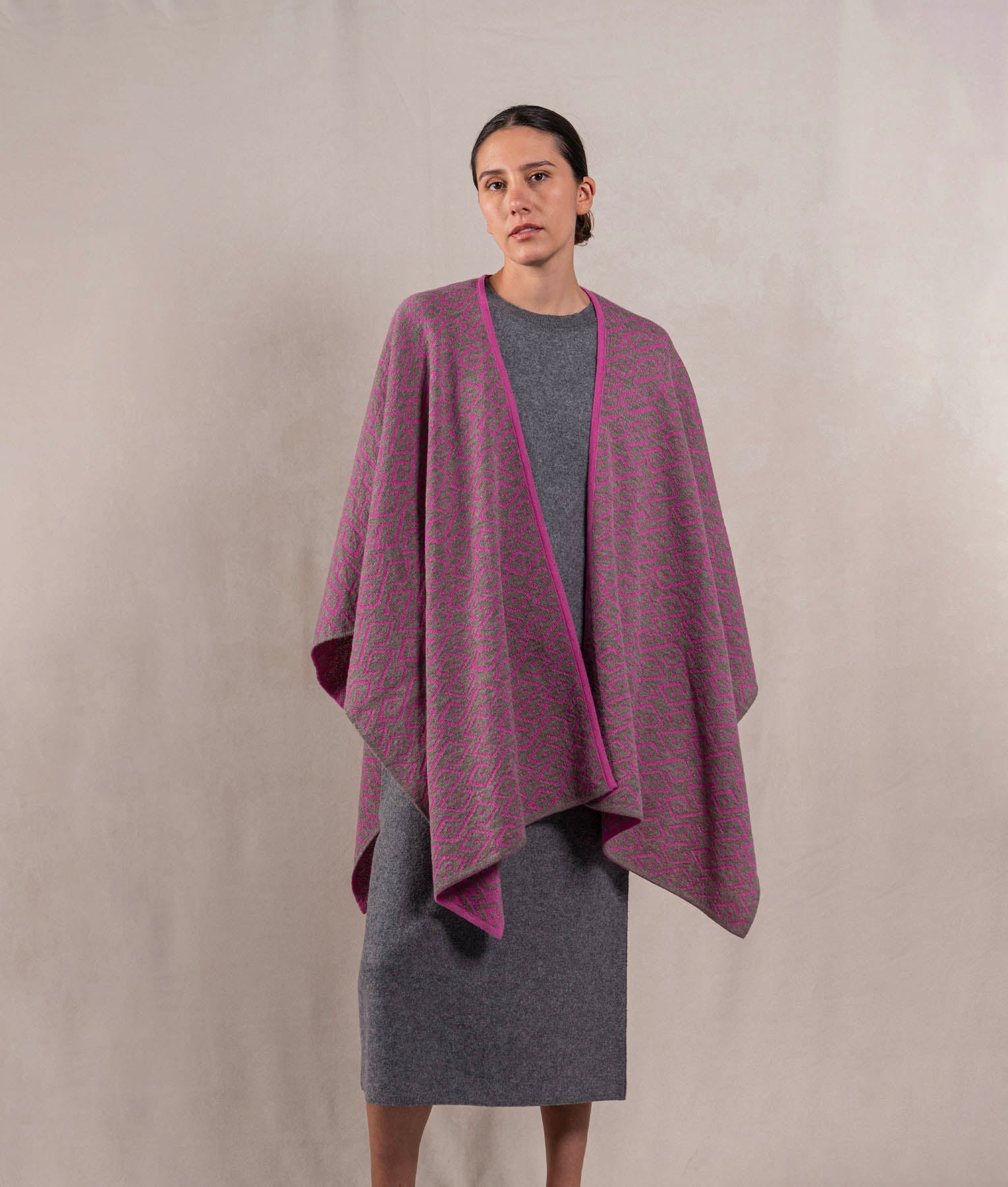 Gala Cape - Medium Grey And Deep Fuchsia