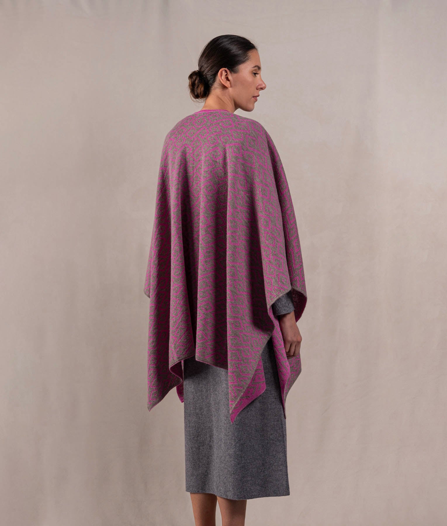 Gala Cape - Medium Grey And Deep Fuchsia