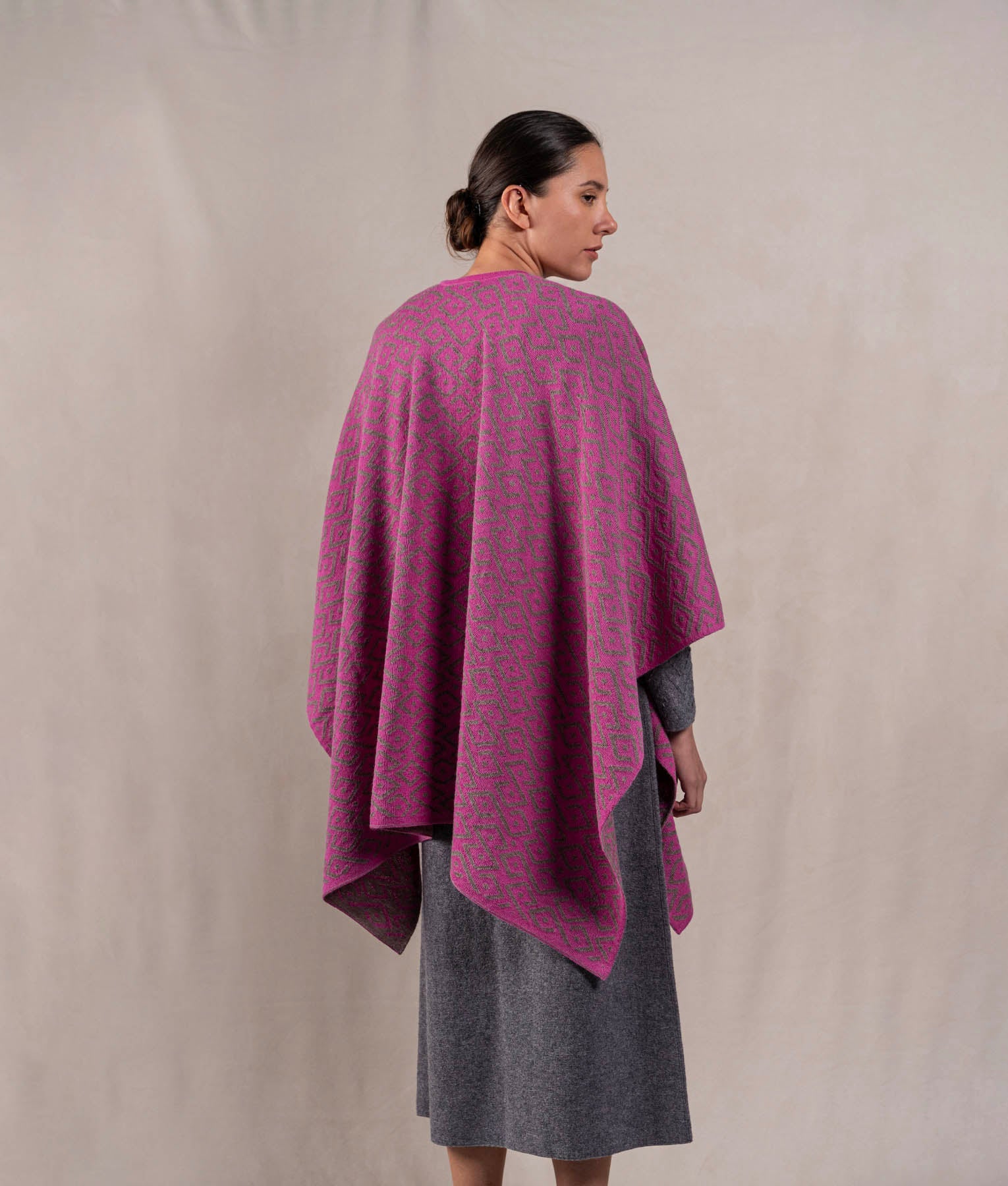 Gala Cape - Medium Grey And Deep Fuchsia