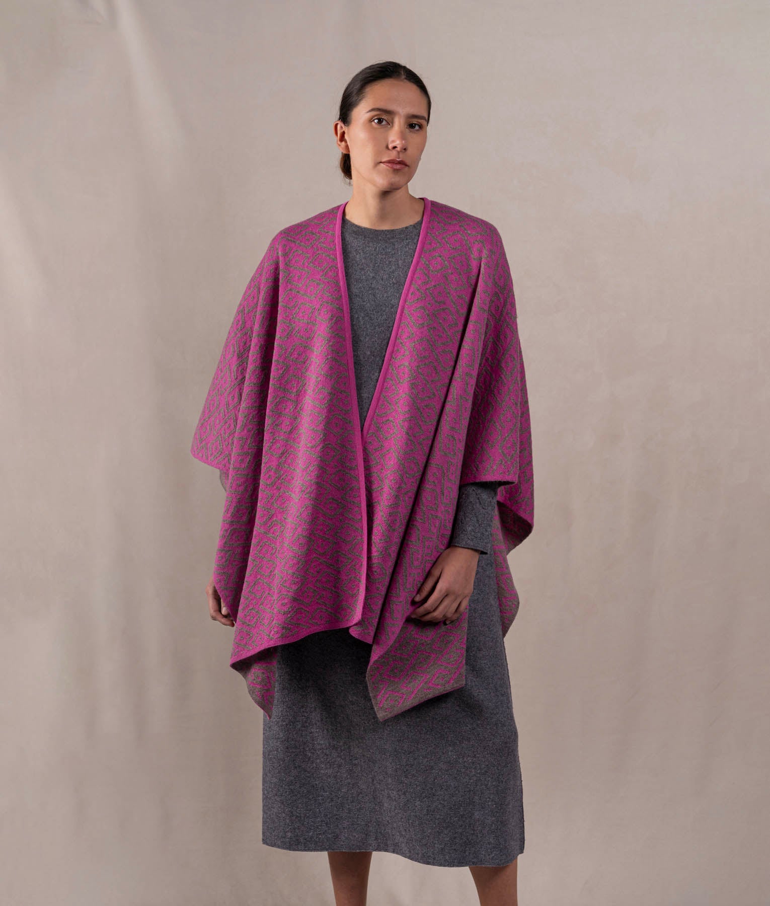 Gala Cape - Medium Grey And Deep Fuchsia