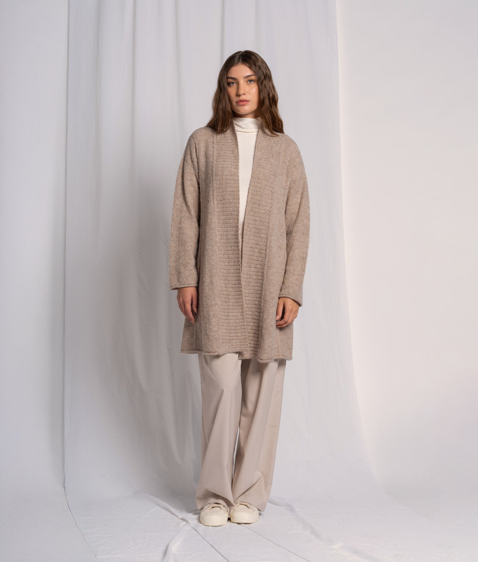 Long Seed Stitch Cardigan With Details