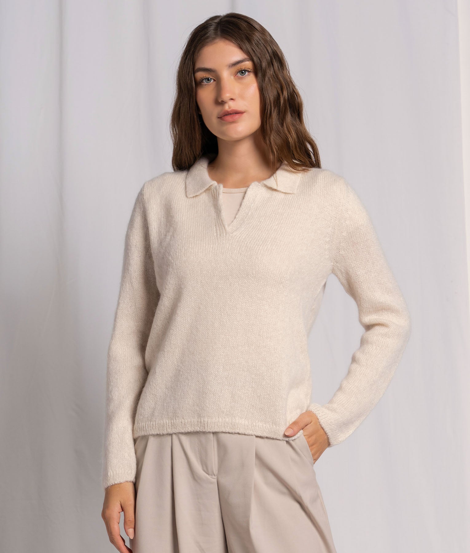 Jersey Polo Neck Sweater