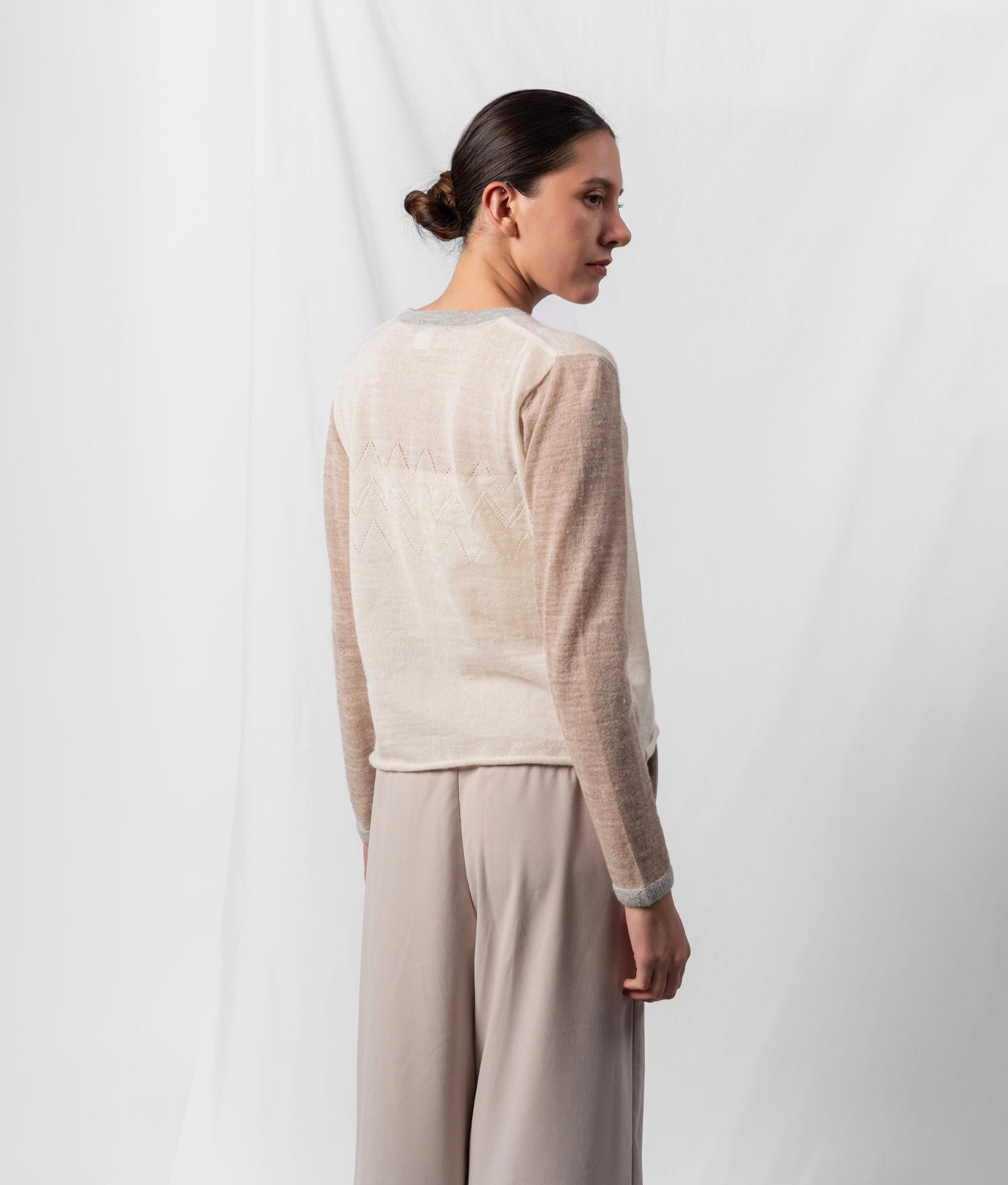 El Ritmo Eyelet Detailed Cardigan - Soft Ivory And Light Heather Grey