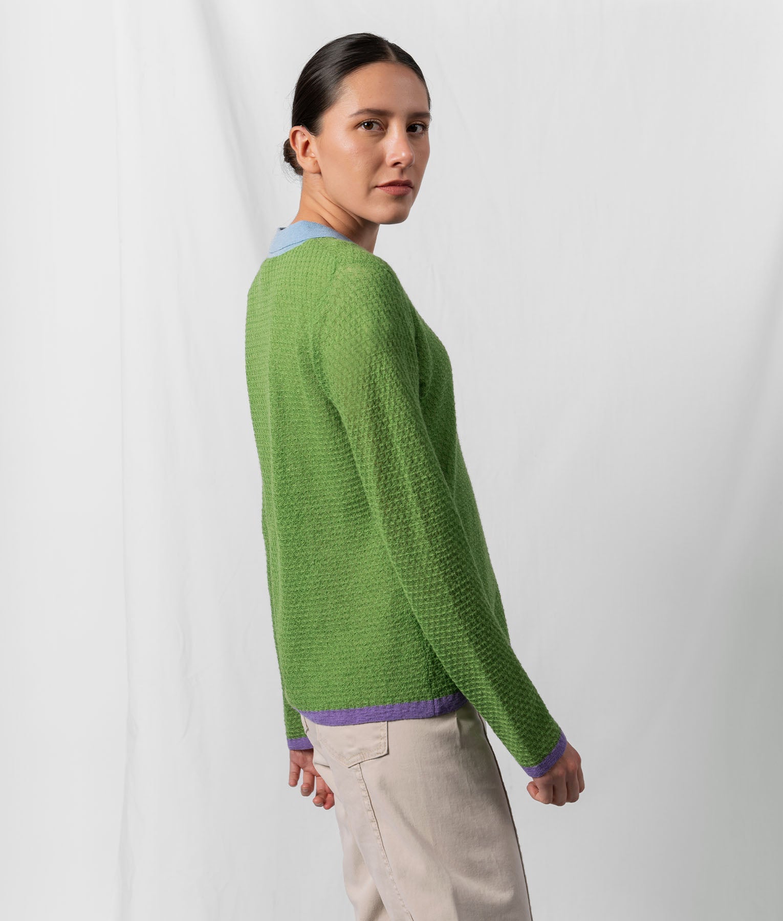 Twisted Basket Weave Sweater - Lime Green And Pastel Blue
