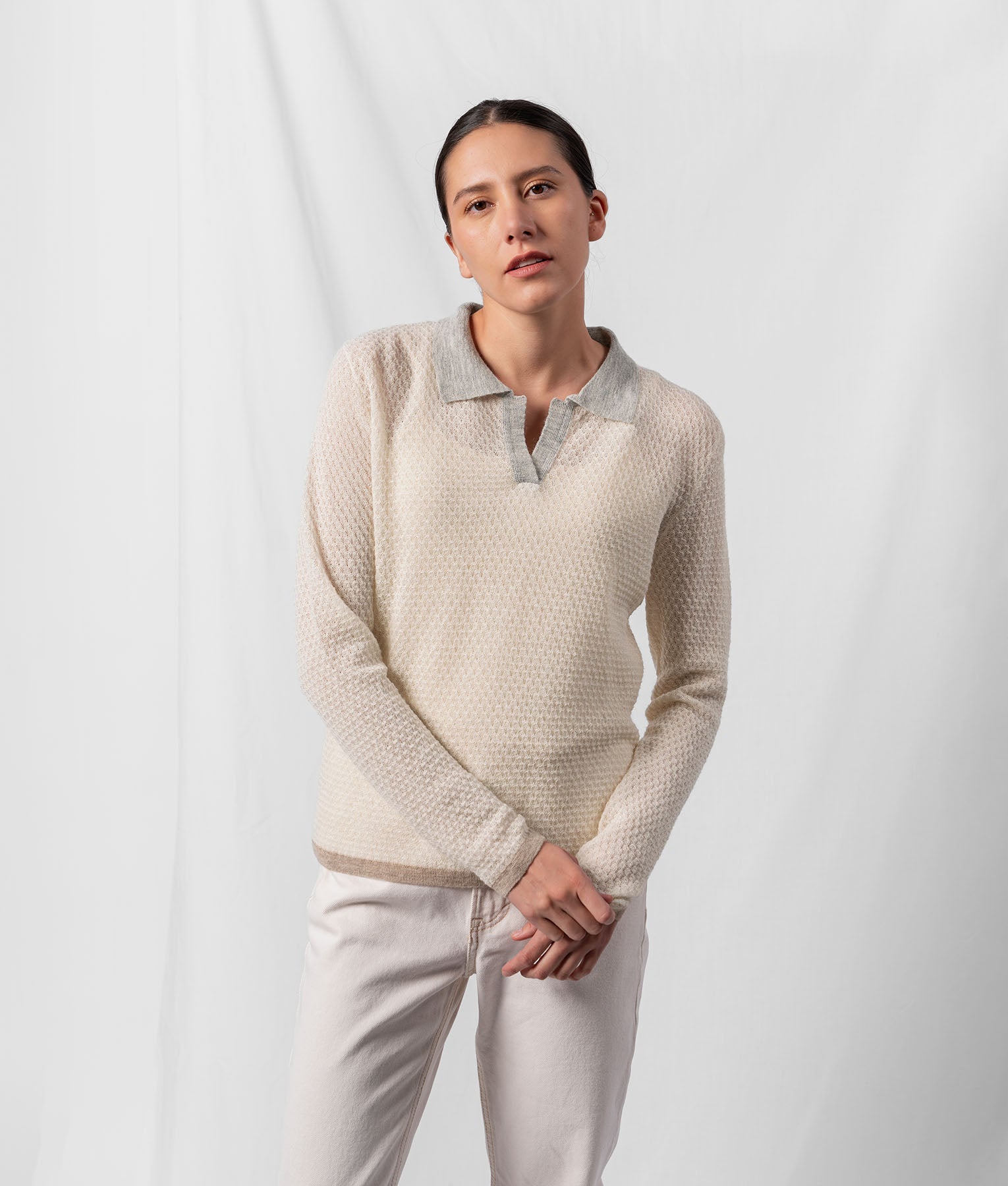 Twisted Basket Weave Sweater - Ivory And Pearl Grey