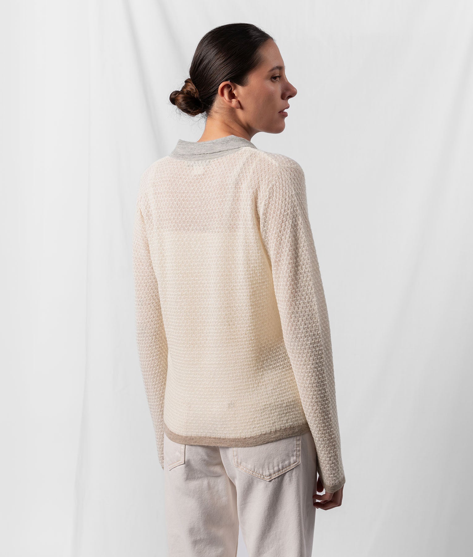 Twisted Basket Weave Sweater - Ivory And Pearl Grey