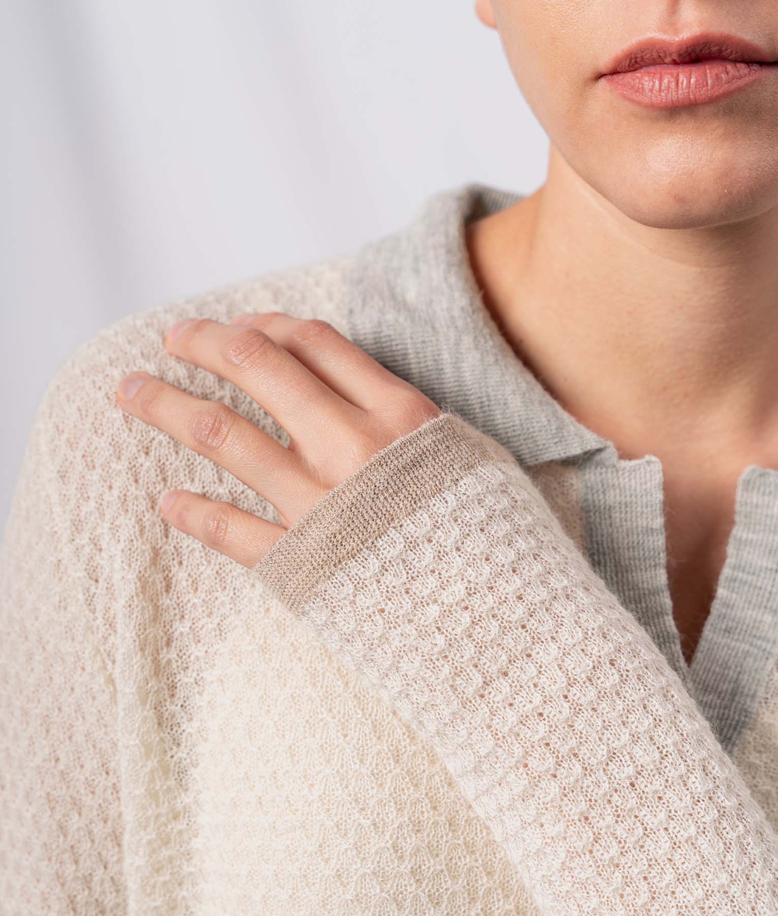 Twisted Basket Weave Sweater - Ivory And Pearl Grey