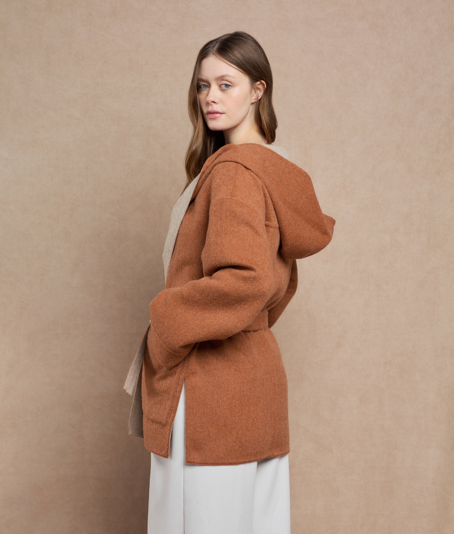 Belted Short Hoodie - Brown Rust And Brandy
