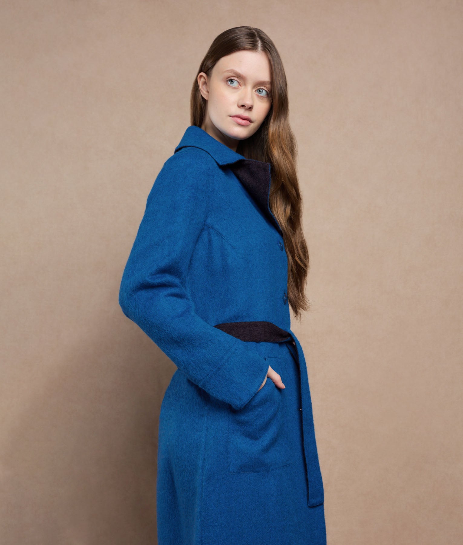 Reversible Oversized Belted Coat - Petrol Blue Y Dark Charcoal