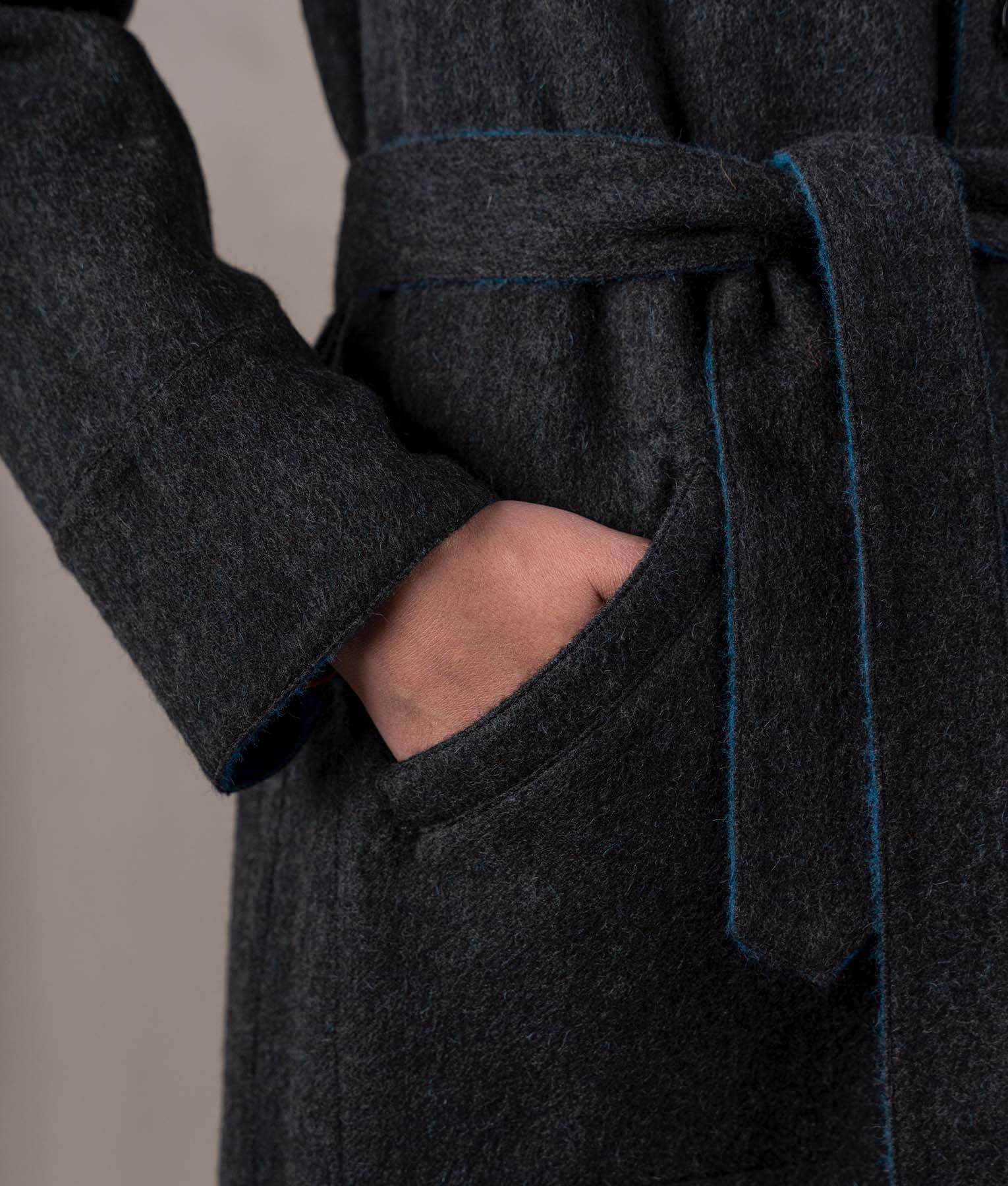 Reversible Oversized Belted Coat - Petrol Blue Y Dark Charcoal