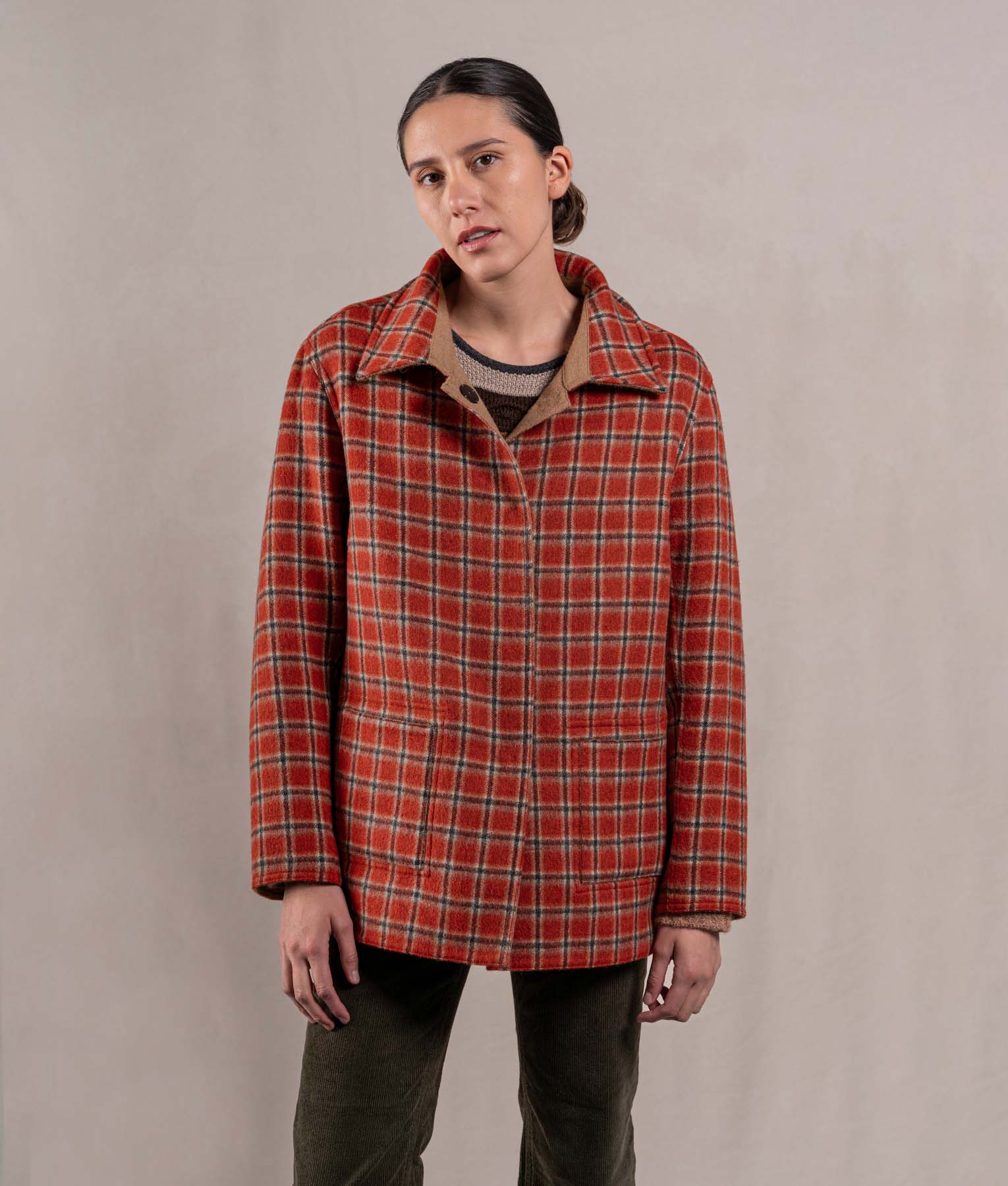 Reversible Women'S Short Coat - Toasted Coconut And Old Brick
