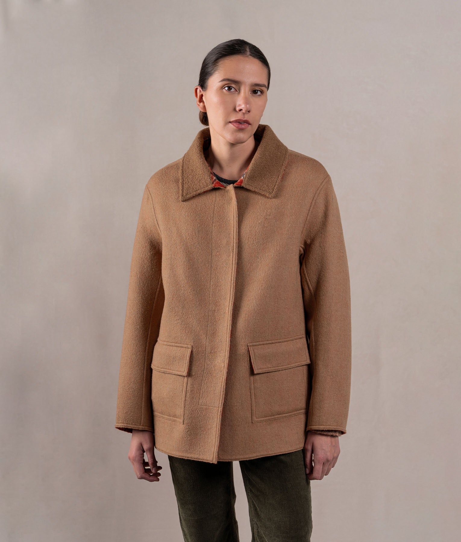 Reversible Women'S Short Coat - Toasted Coconut And Old Brick
