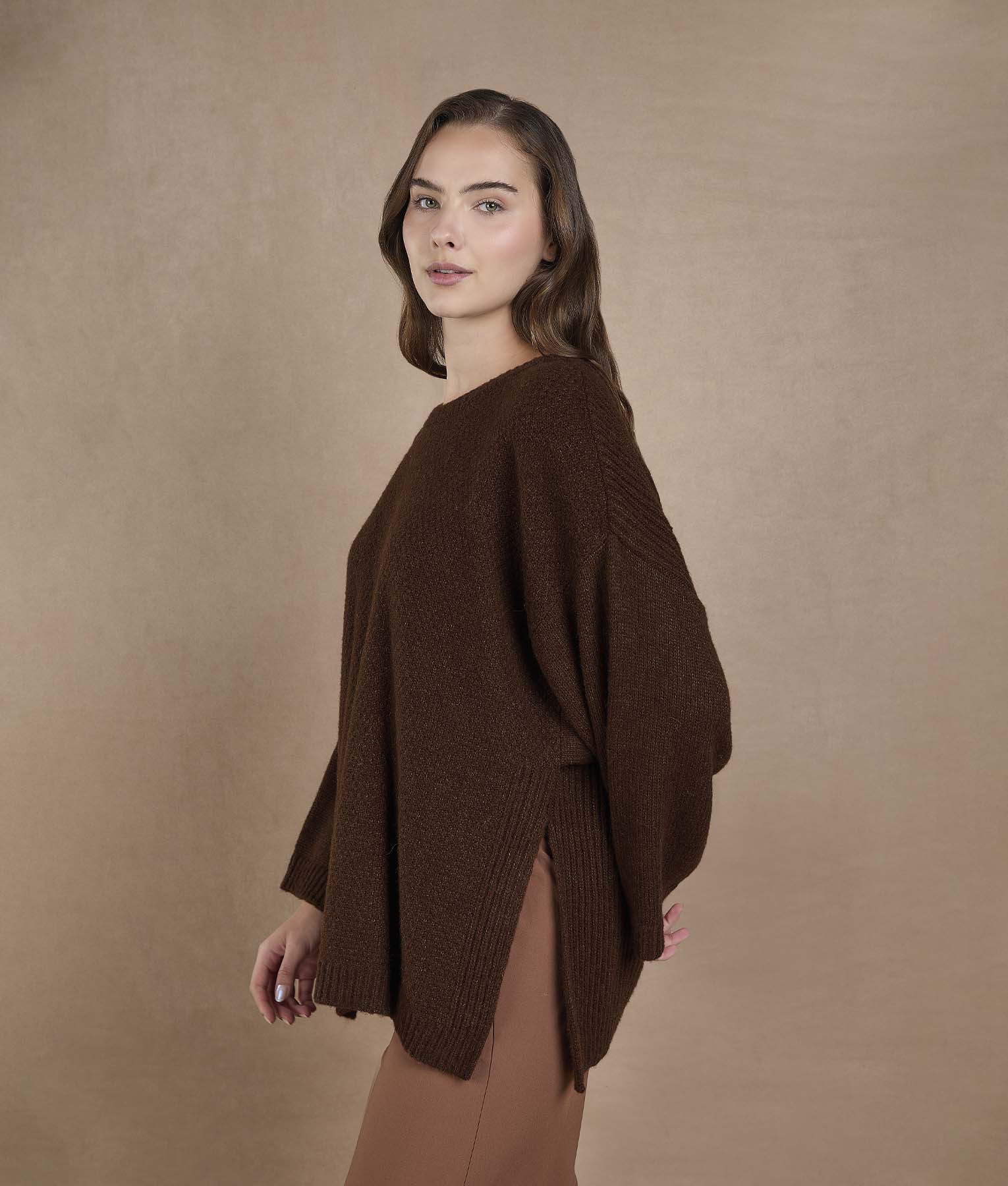 Seed Stitch Poncho with Sleeves - Toasted Coconut