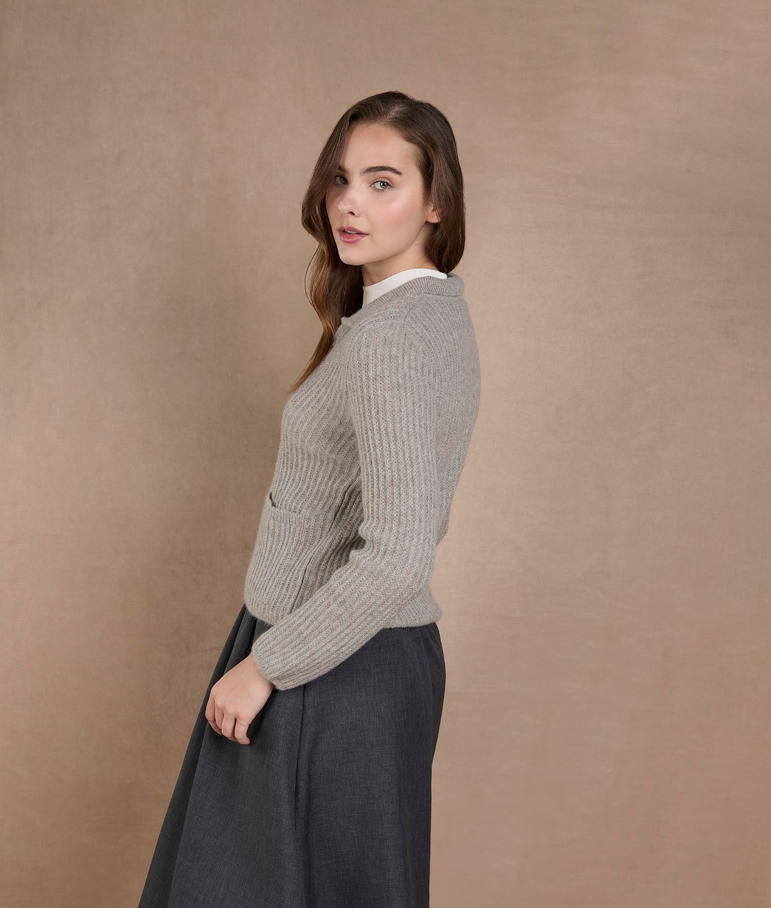 Rib Cardigan with Pockets - Warm Gray